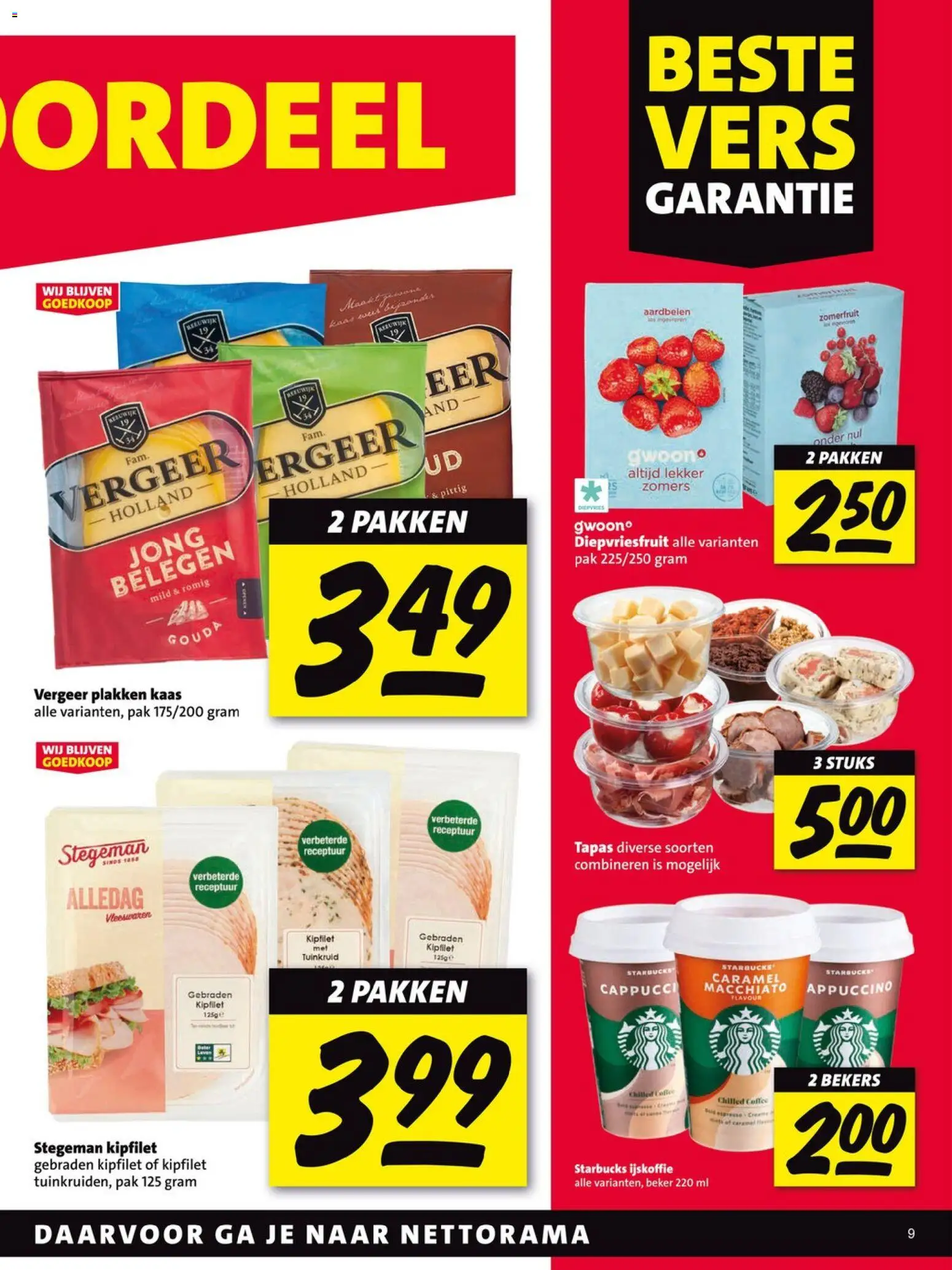 {H1} | Pagina: 9 | Producten: Kaas, Beker, Aardbeien, Ijskoffie