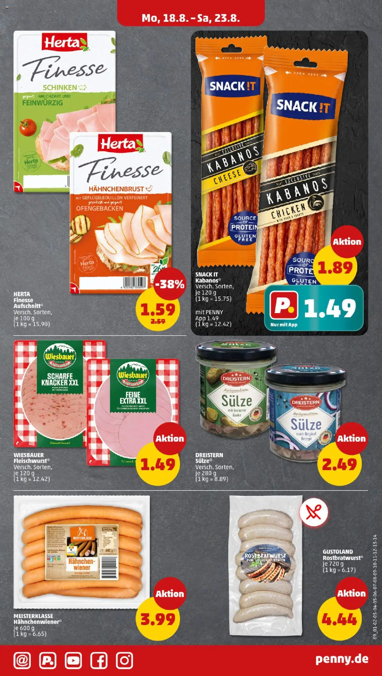Penny Prospekt 	 - gültig ab dem 18.08.2025 | Seite: 9 | Produkte: Bratwurst, Schinken, Herta finesse, Hahnchenbrust