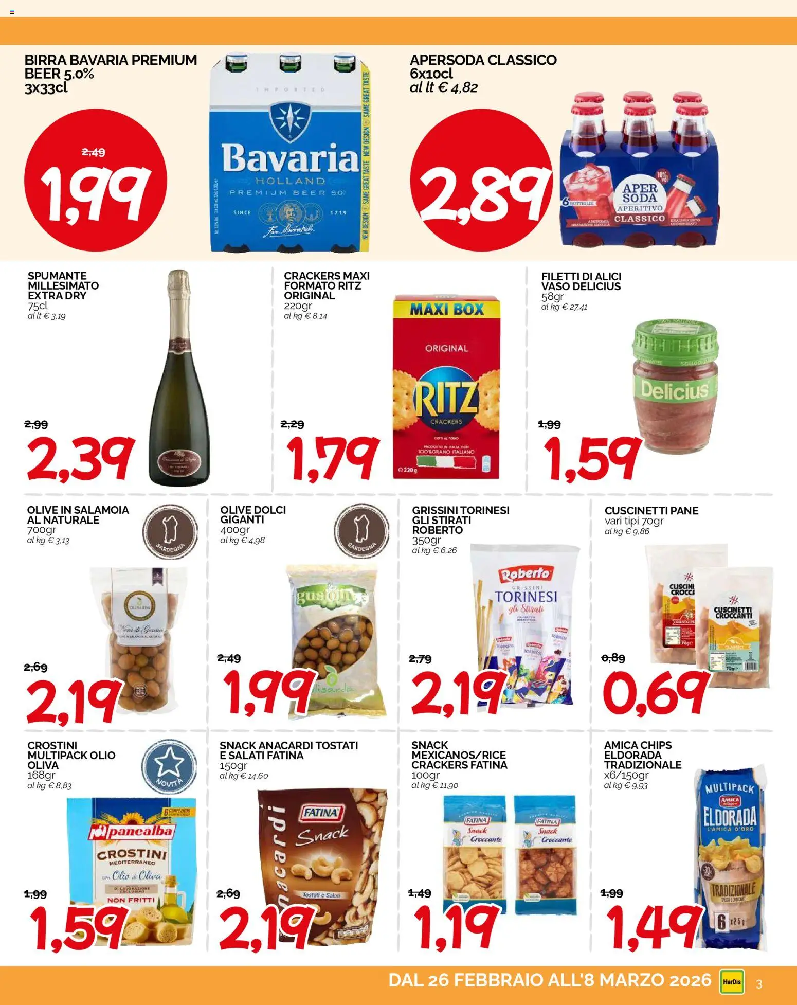 Volantino HarDis del 26.02.2026 | Pagina: 3 | Prodotti: Anacardi, Spumante, Grissini, Vaso