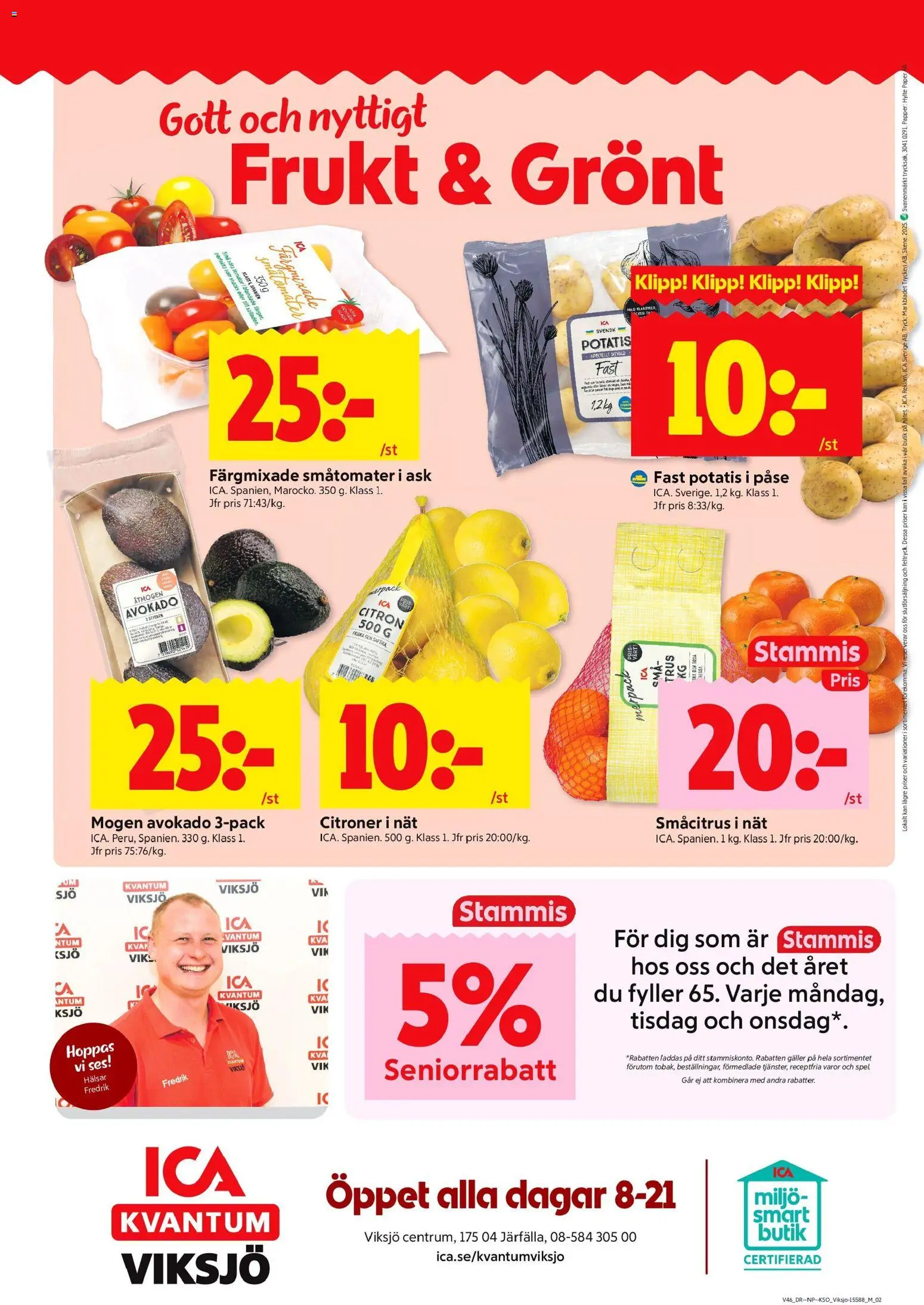 ICA Kvantum reklamblad aktuell från 10.11.2025 | Sida: 8 | Produkter: Galler, Tomater, Potatis, Papper