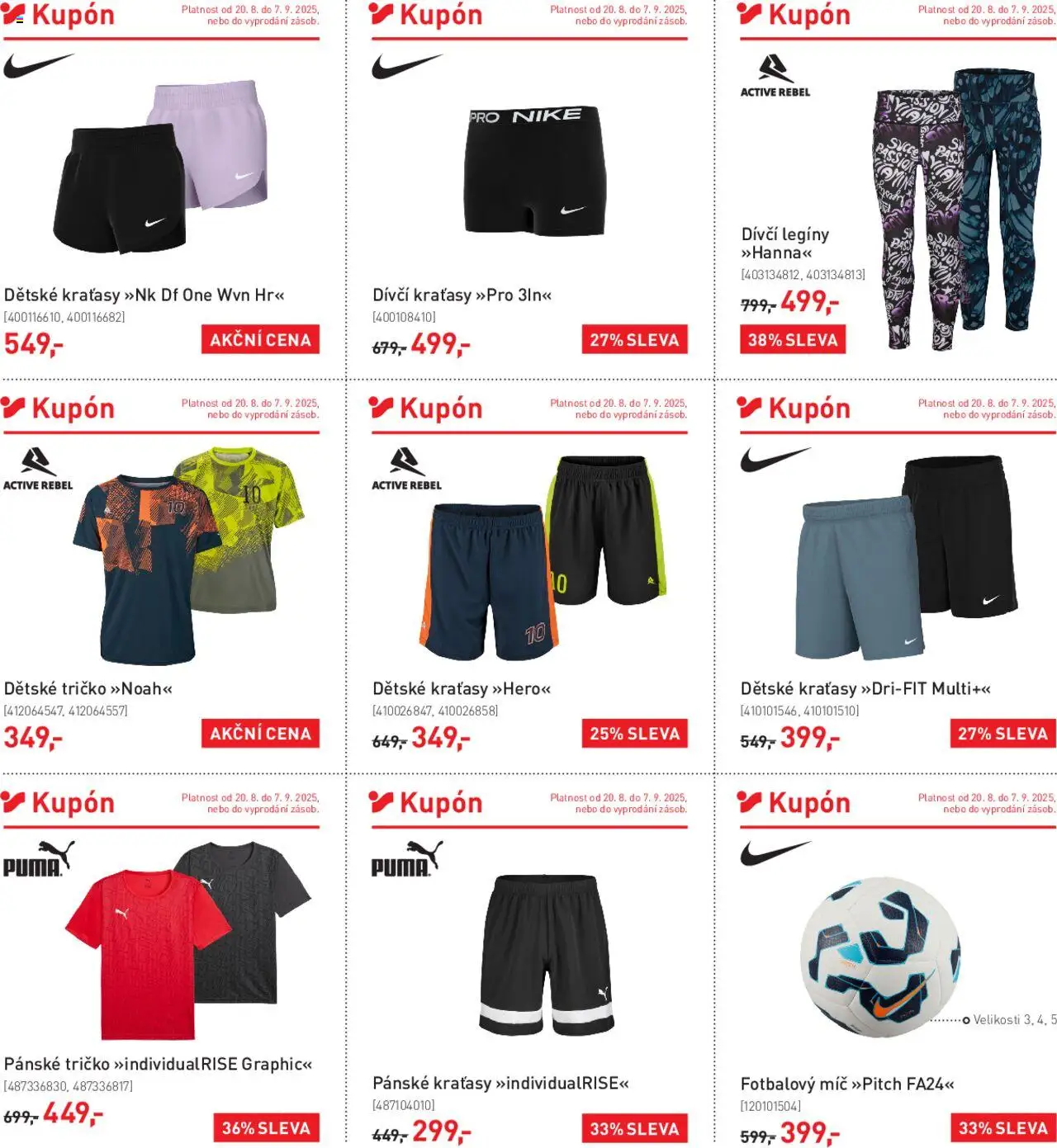 Intersport leták od 20.08.2025 | Strana: 2 | Produkty: Tričko, Kraťasy, Legíny, Fotbalový míč