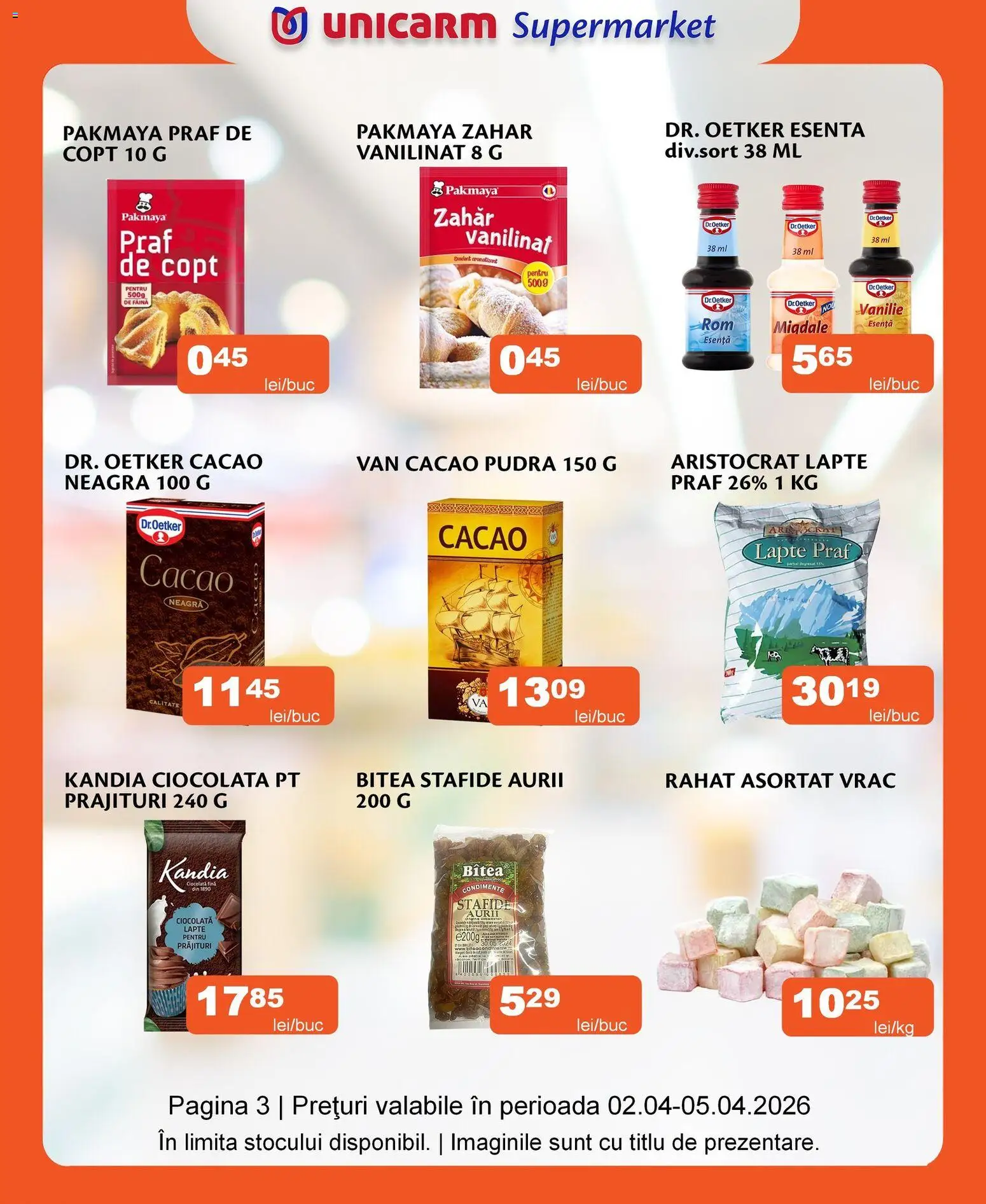 Noul catalog Unicarm – valabil de la 02.04.2026 | Pagină: 3 | Produse: Lapte praf, Pudră, Migdale, Lapte