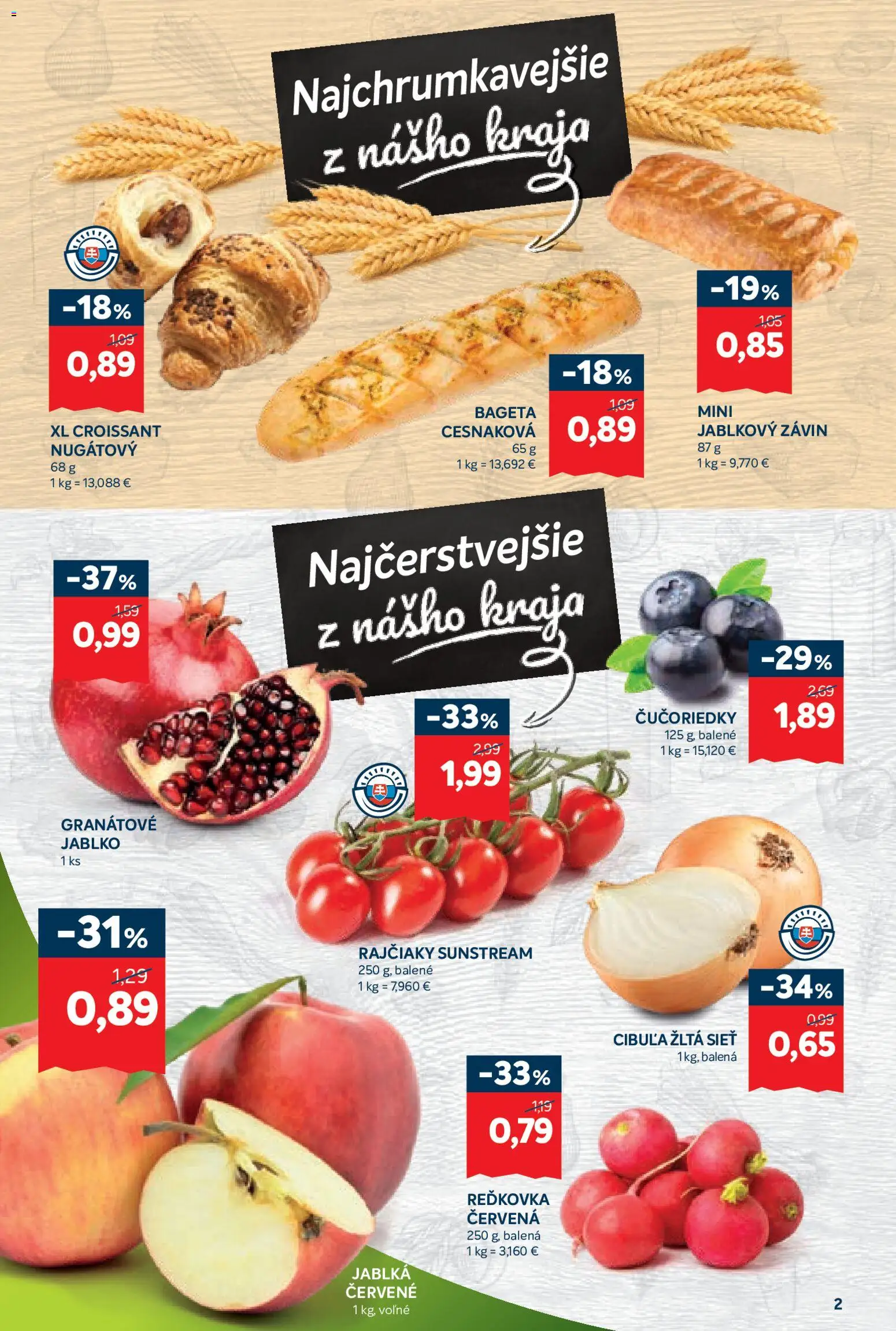 Nové Kraj akcie – leták je platný od 13.11.2025 | Strana: 2 | Produkty: Croissant, Závin, Čučoriedky, Cibuľa