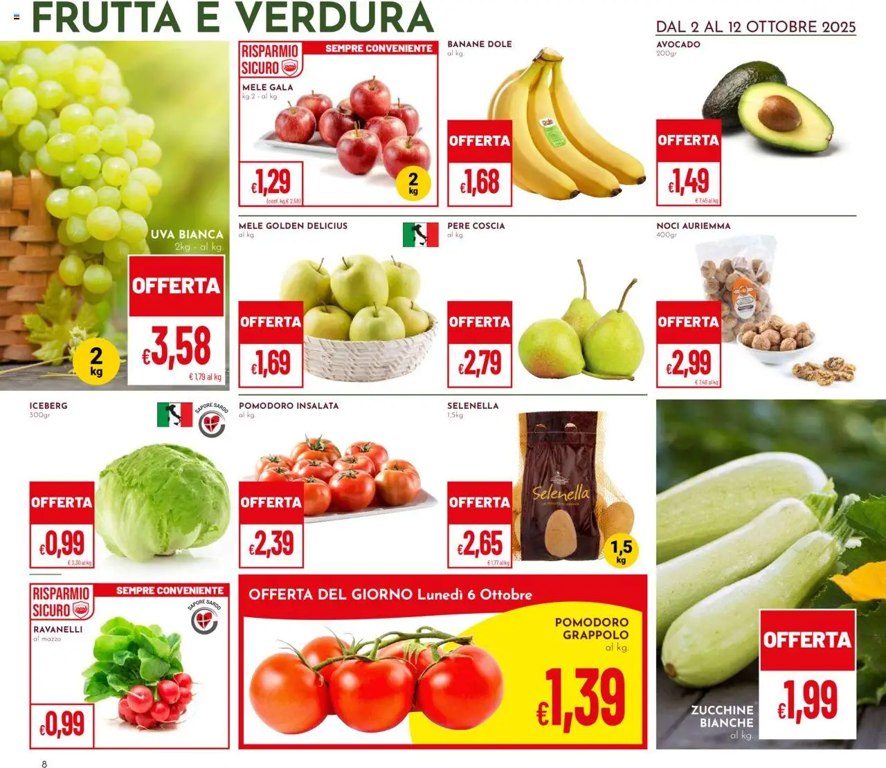 Volantino Pan del 02.10.2025 | Pagina: 8 | Prodotti: Mele, Noci, Zucchine, Ravanelli