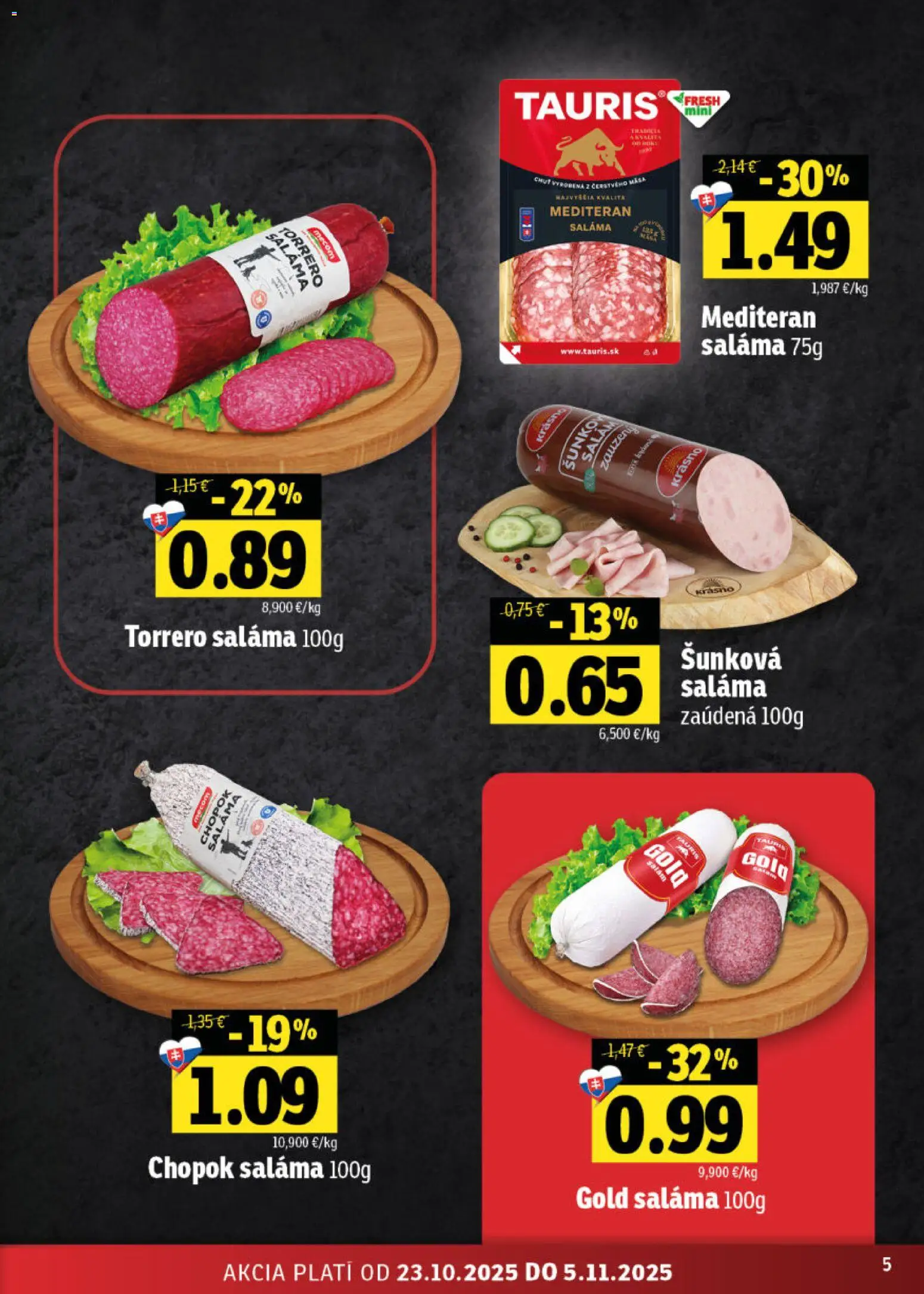 Nové Fresh akcie – leták je platný od 23.10.2025 | Strana: 5 | Produkty: Saláma