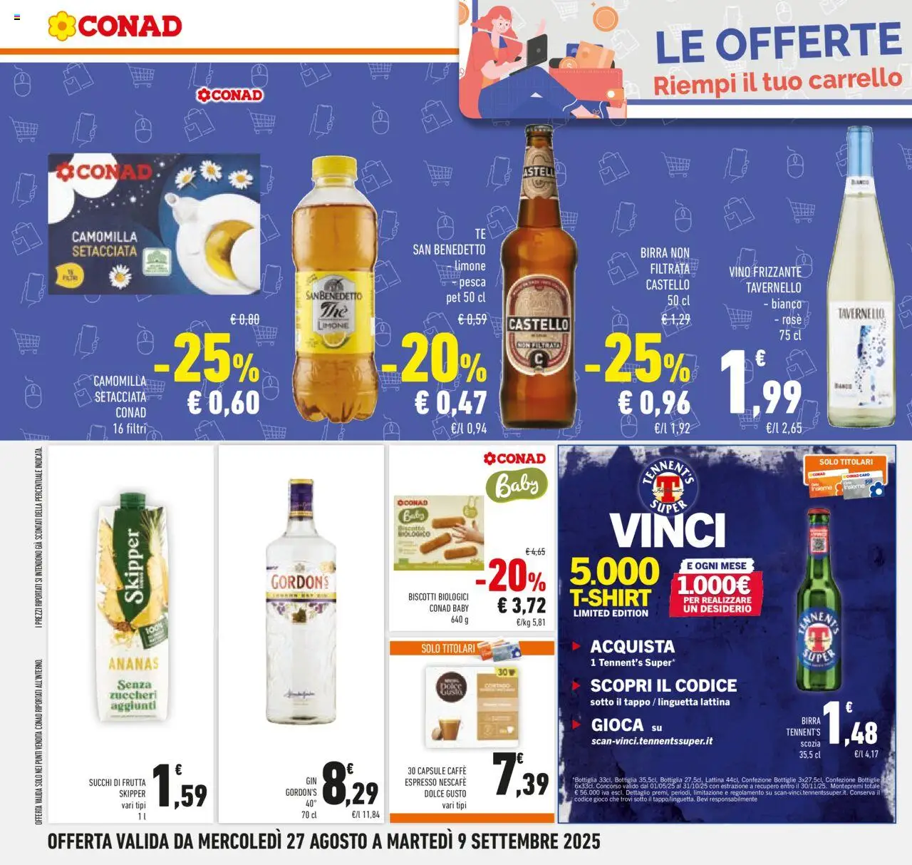 Volantino Conad del 27.08.2025 | Pagina: 26 | Prodotti: Tennent's, Birra, Tè, Vino