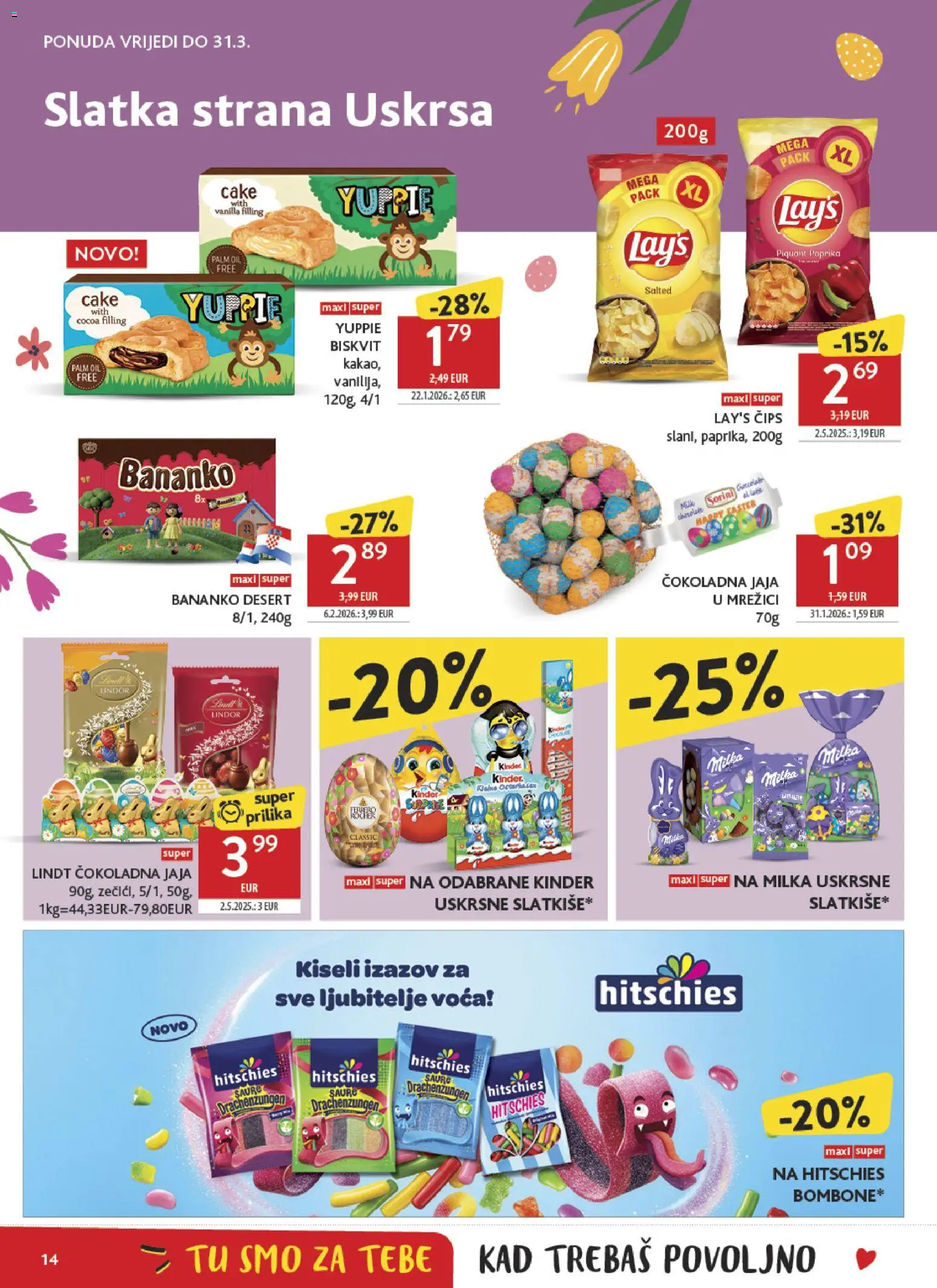 Konzum katalog | vrijedi od 18.03.2026 | Stranica: 14 | Proizvodi: Lindt, Jaja, Čips, Milka