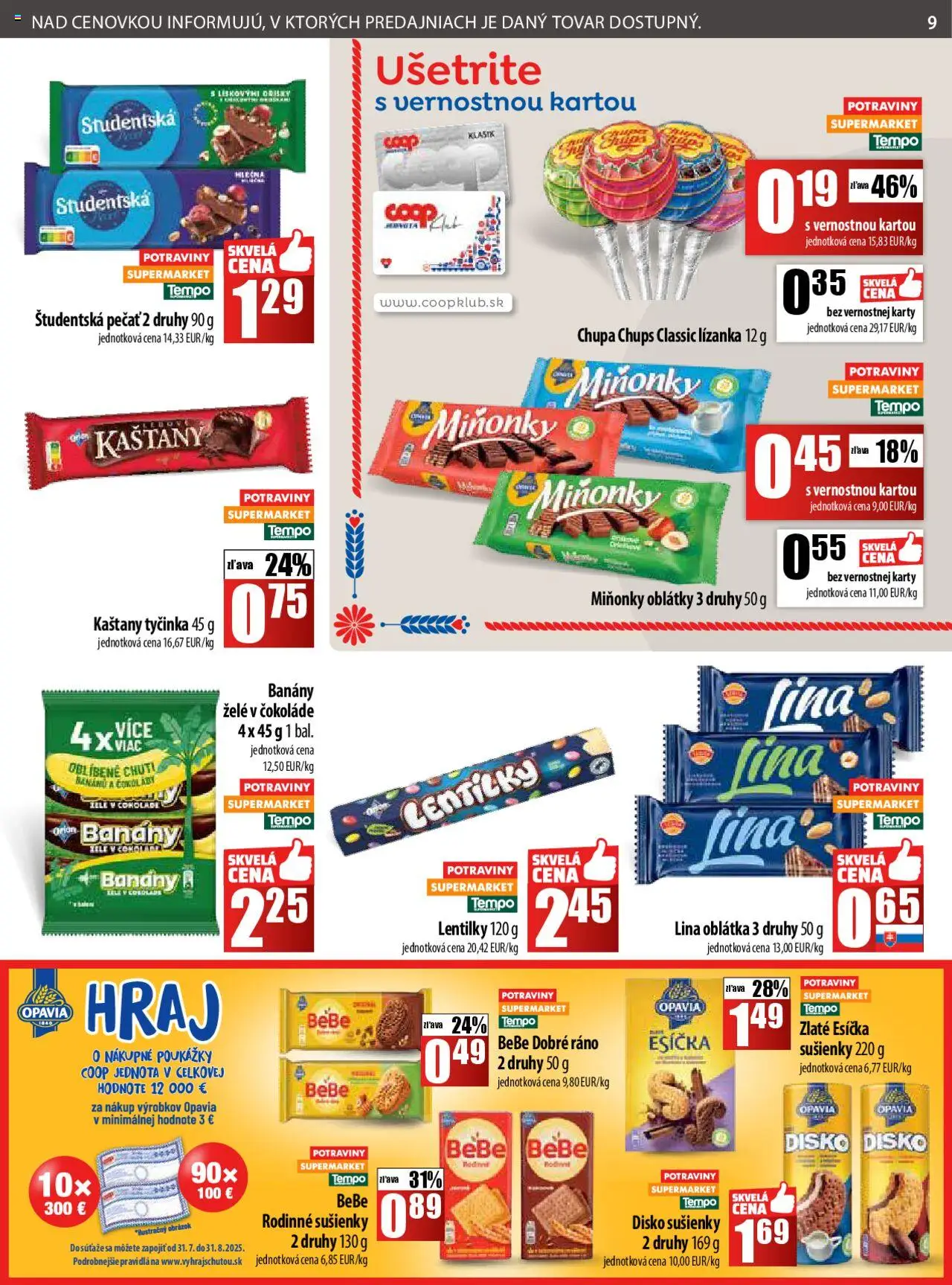 COOP Jednota leták │ platný od 21.08.2025 | Strana: 9 | Produkty: BeBe Dobré ráno, Banány, Študentská pečať