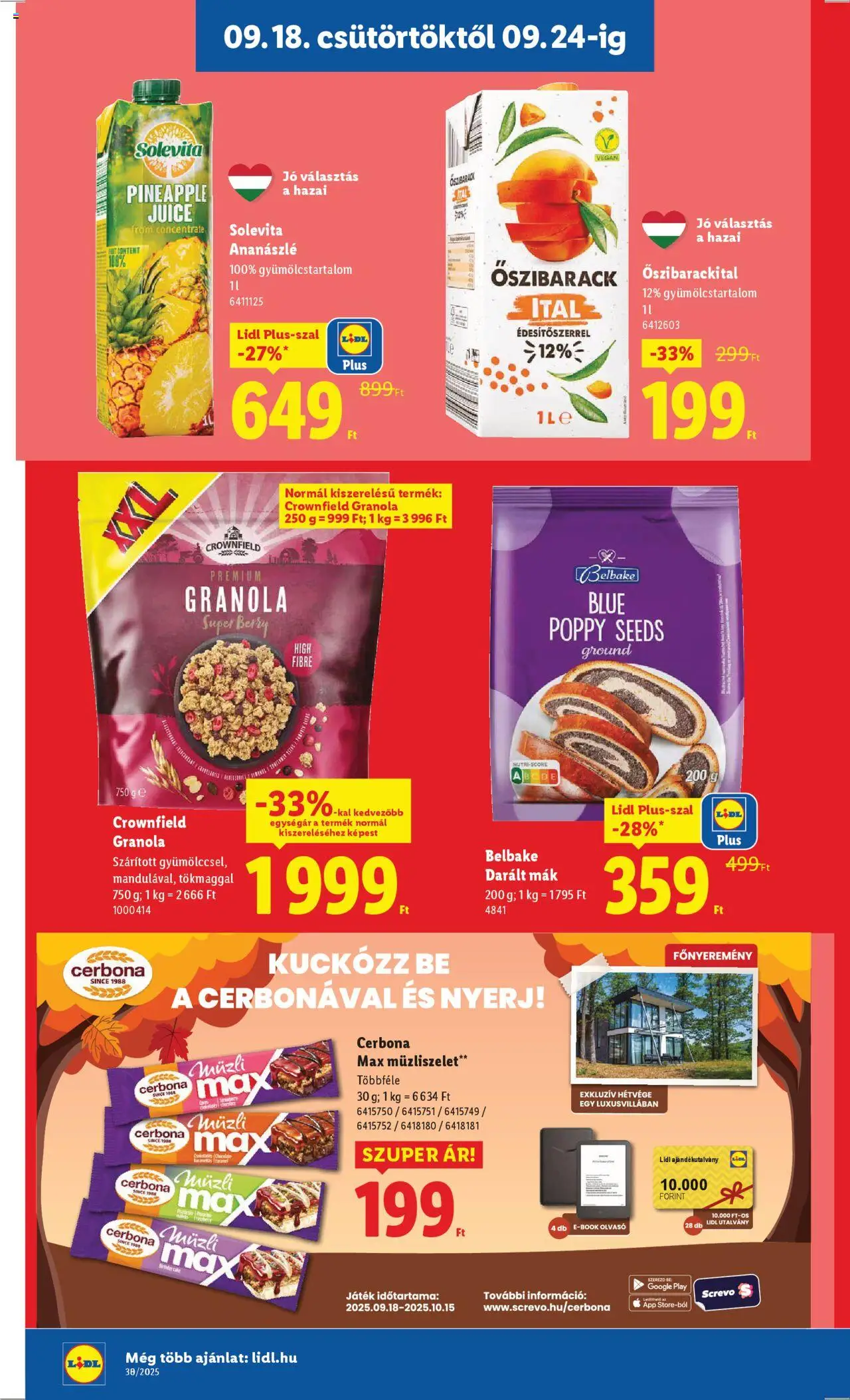 Lidl akciós ujság - amely érvényes a következő dátumtól: 18.09.2025 | Oldal: 20 | Termékek: Müzli, Játék, Ananászlé, Vegán