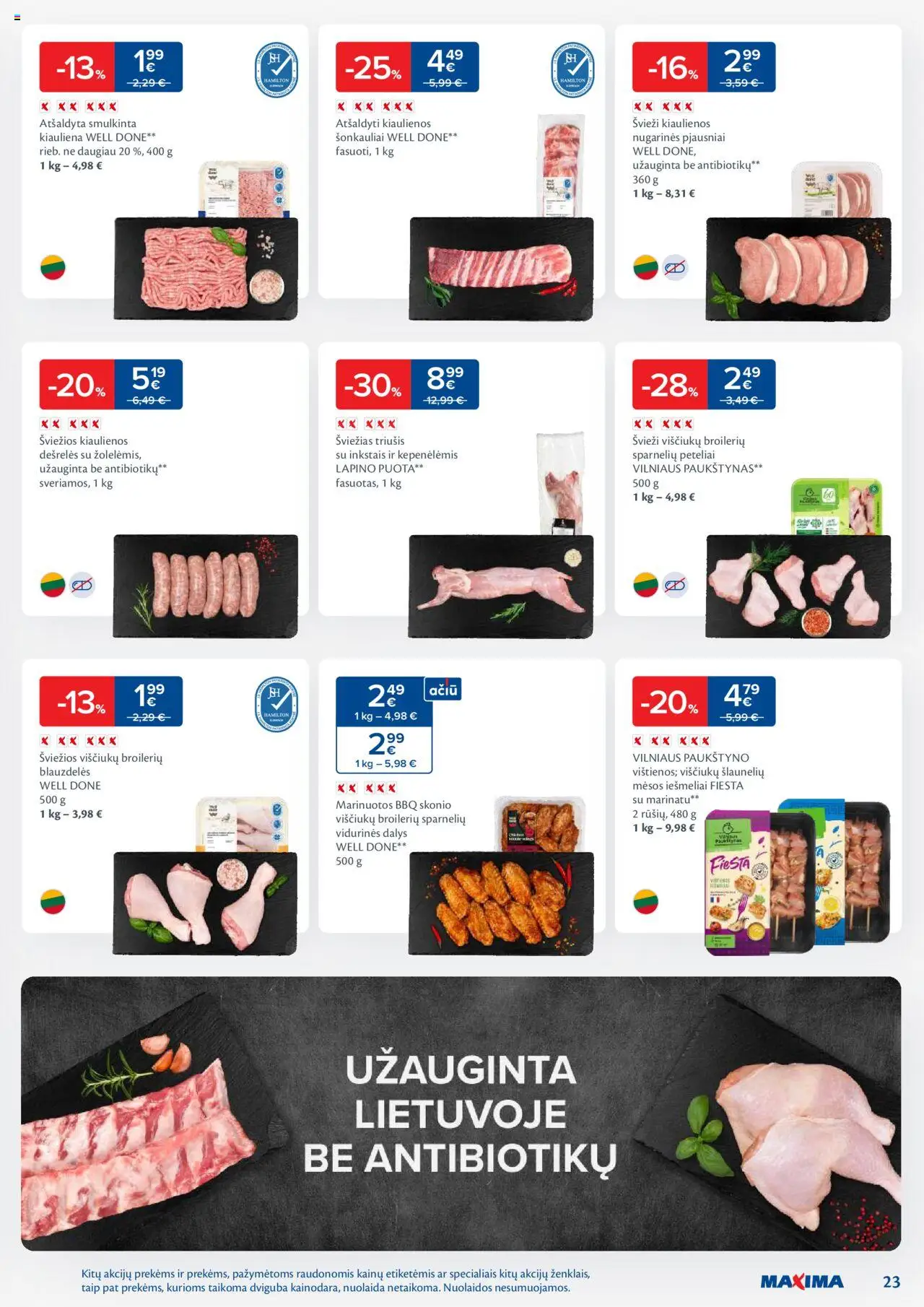 MAXIMA akcijos nuo 16.09.2025 | Puslapis: 23 | Prekių: Kiaulienos, Dešrelės, Viščiukų, Kiauliena