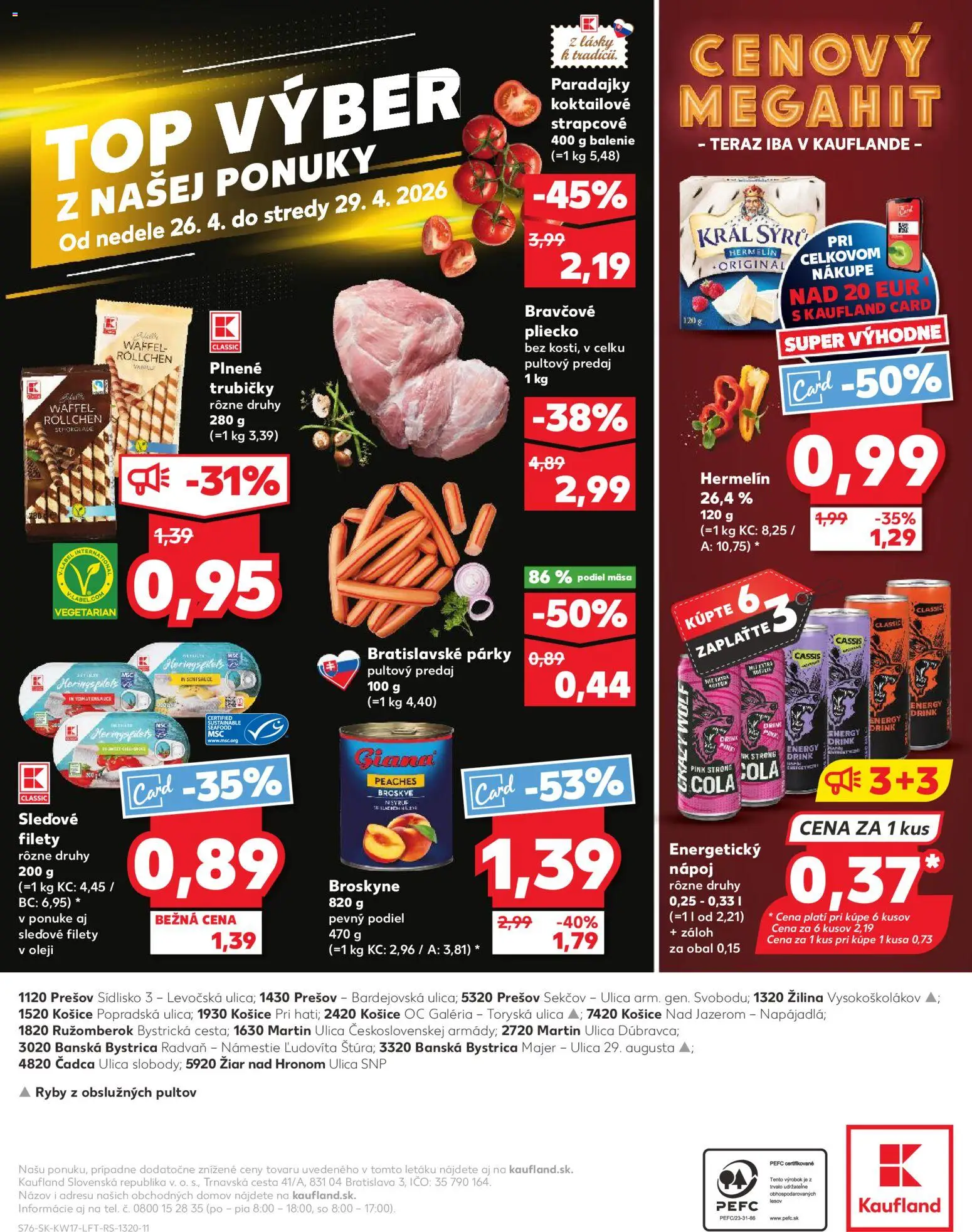 Nové Kaufland akcie – leták je platný od 23.04.2026 | Strana: 76 | Produkty: Olej, Paradajky, Broskyne, Energetický nápoj