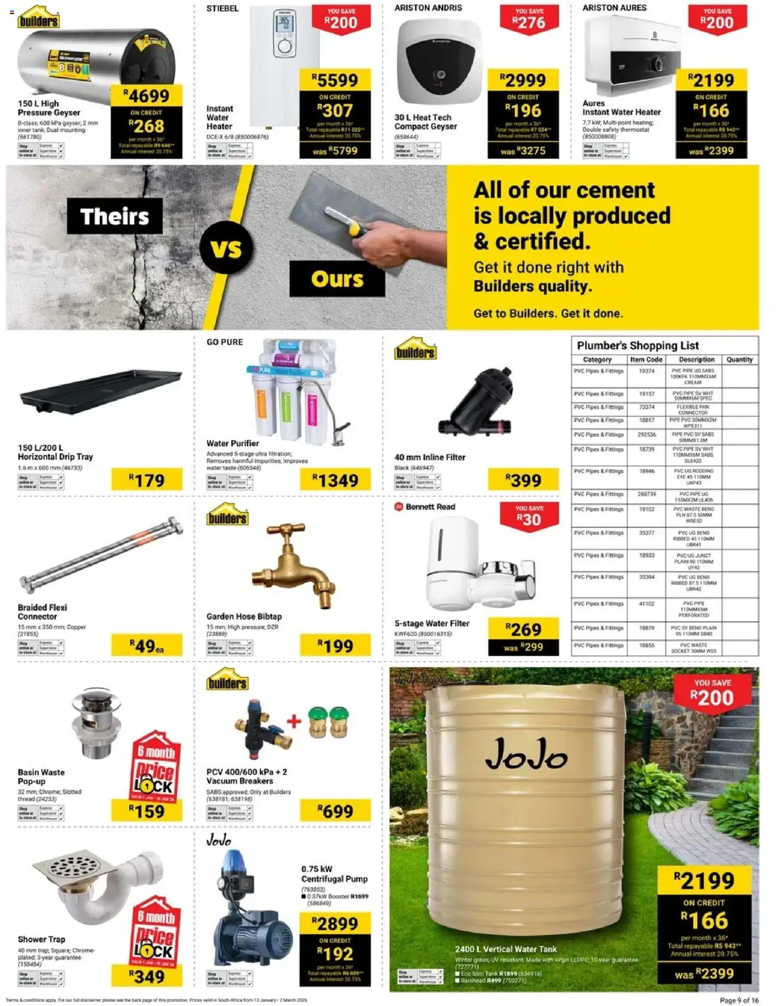 New Builders catalogue – valid from 13.01.2026 | Page: 9 | Products: Connector, Tank, Geyser, Basin