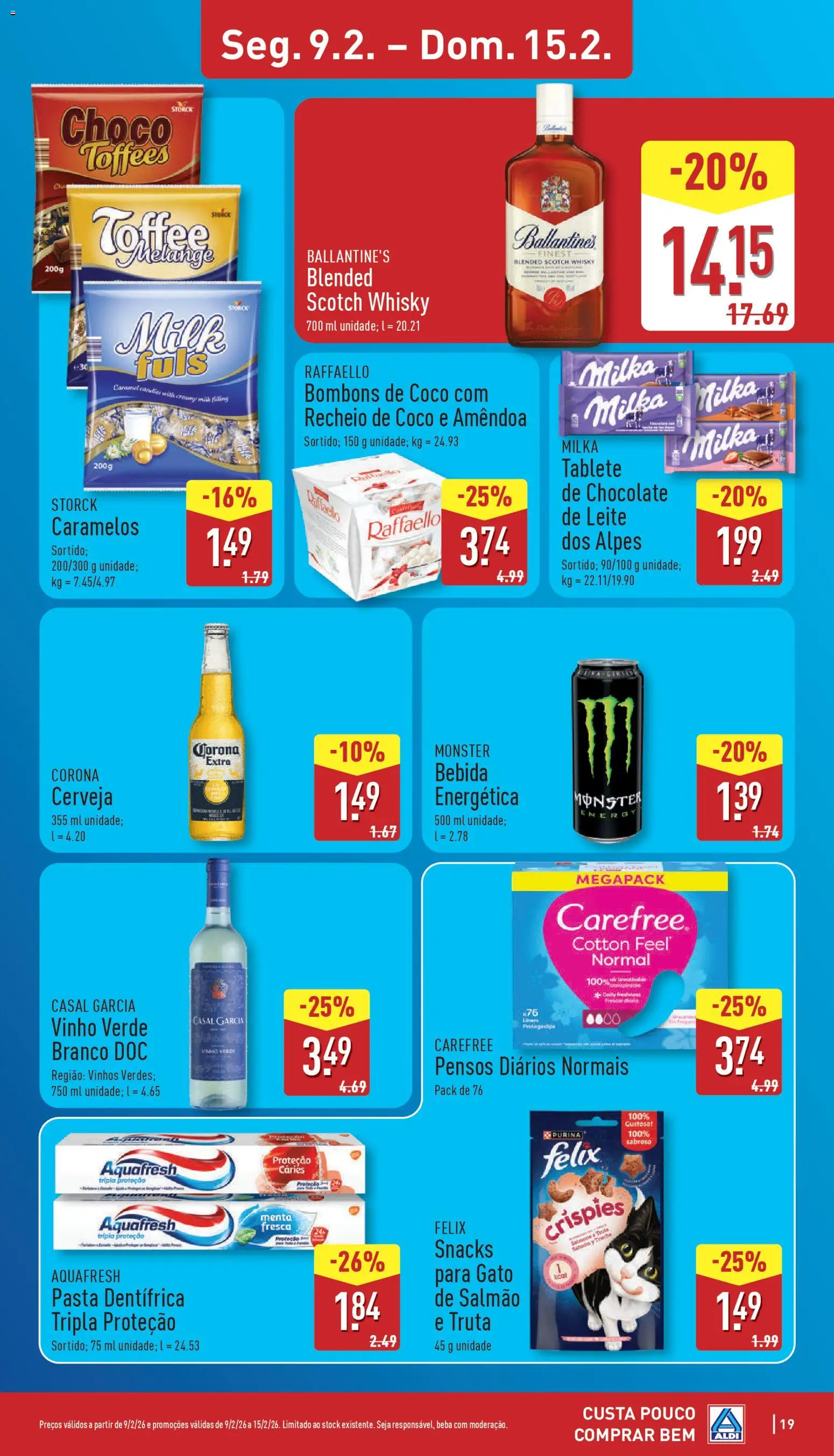 Aldi folheto │ válido de 09.02.2026 | Página: 19 | Produtos: Salmão, Leite, Cerveja, Bebida