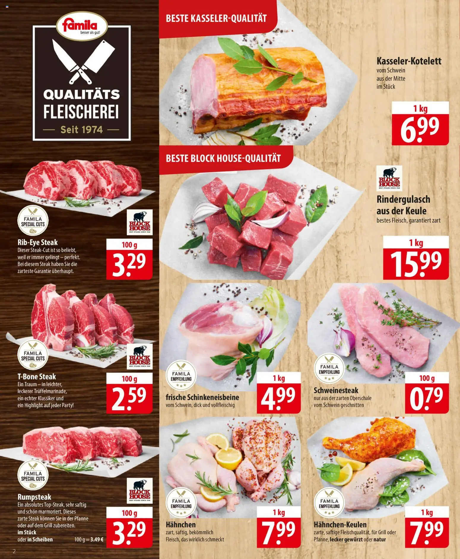Famila Prospekt 	 – gültig ab 26.01.2026 | Seite: 2 | Produkte: Rumpsteak, Rindergulasch, Hahnchen, Steak