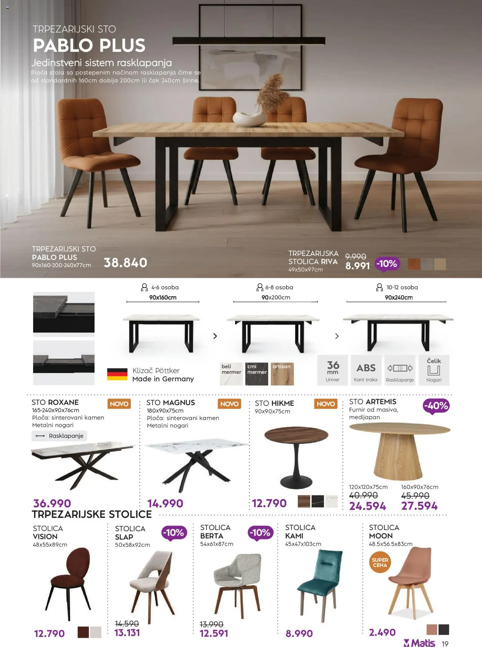 Matis katalog - važi od 01.04.2026 | Strana: 19 | Proizvode: Sto, Stolica, Trpezarijski sto