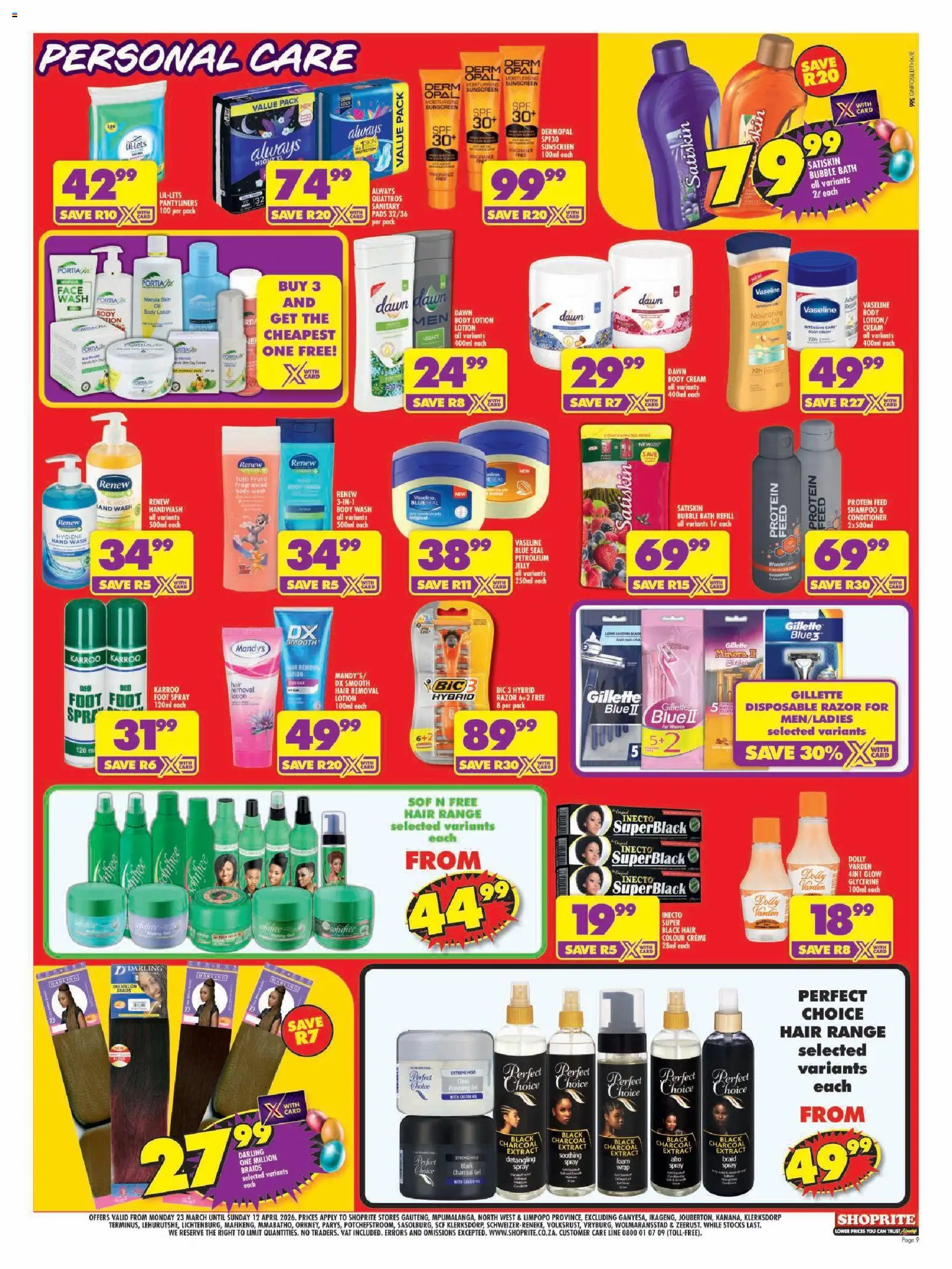 New Shoprite catalogue – valid from 23.03.2026 | Page: 9 | Products: Handwash, Braids, Oil, Shampoo