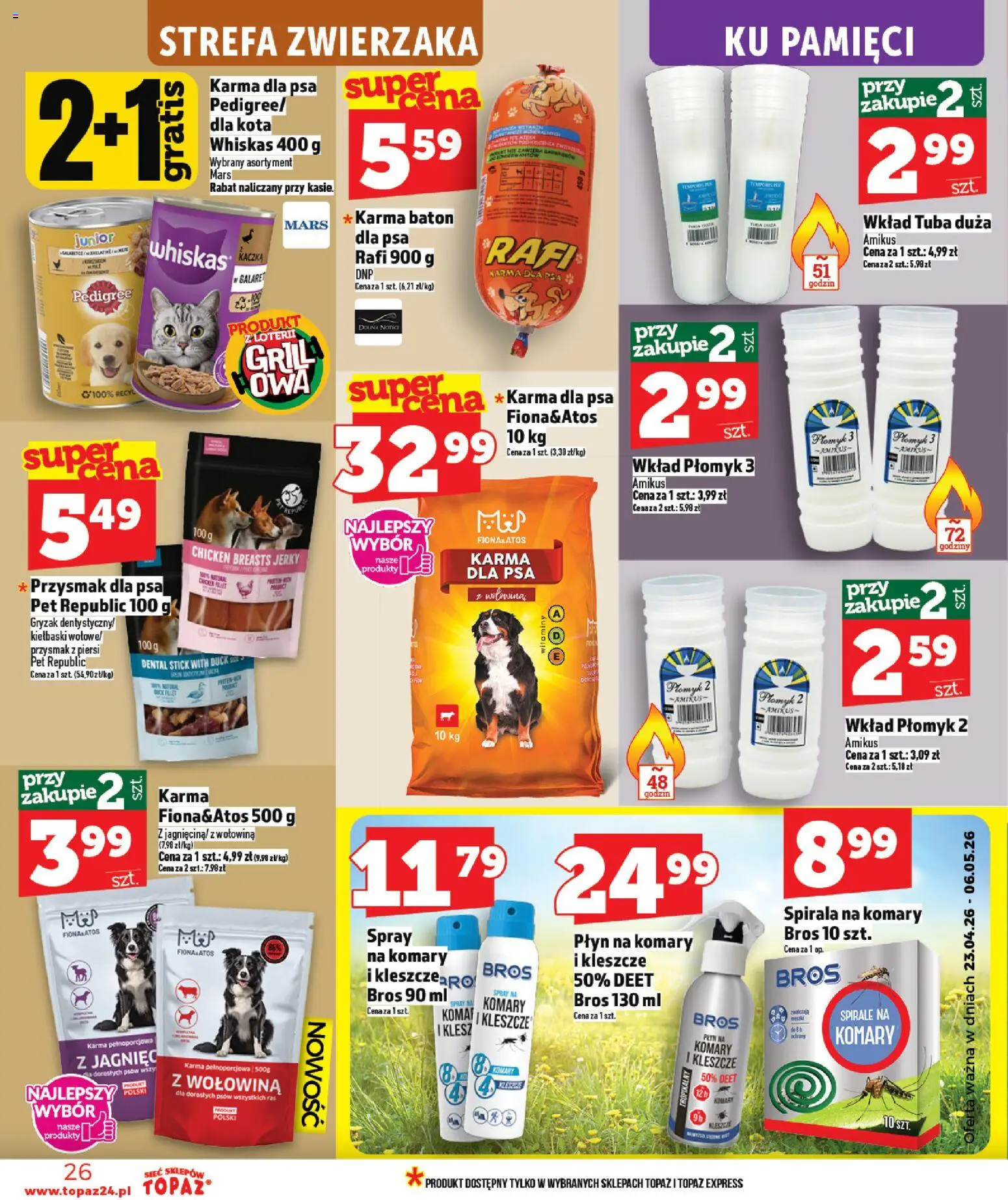 Topaz gazetka od 23.04.2026 | Strona: 26 | Produkty: Piersi, Kiełbaski, Pedigree, Baton