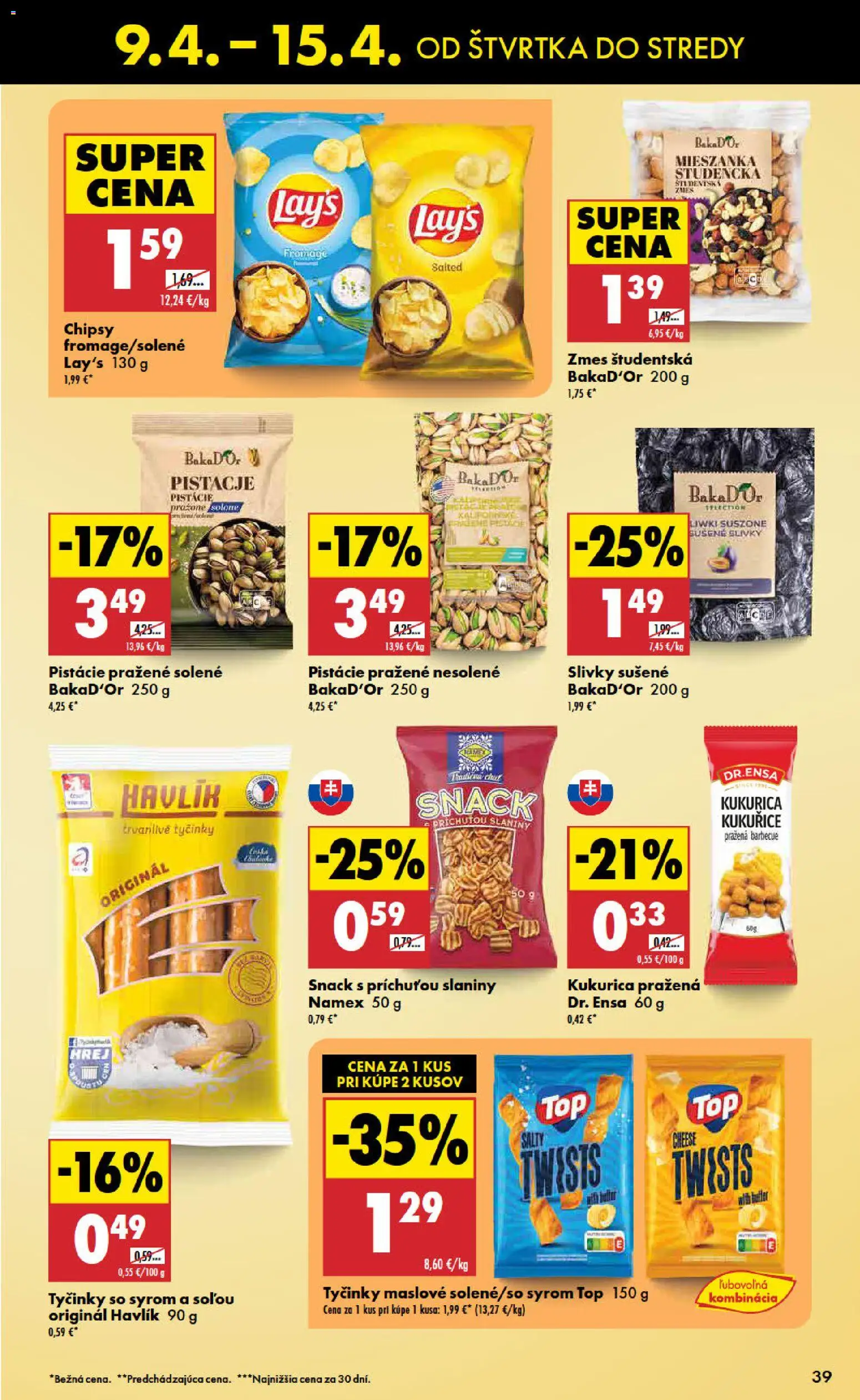 Nové Biedronka akcie – leták je platný od 09.04.2026 | Strana: 39 | Produkty: Chipsy, Kukurica, Pistácie, Slivky