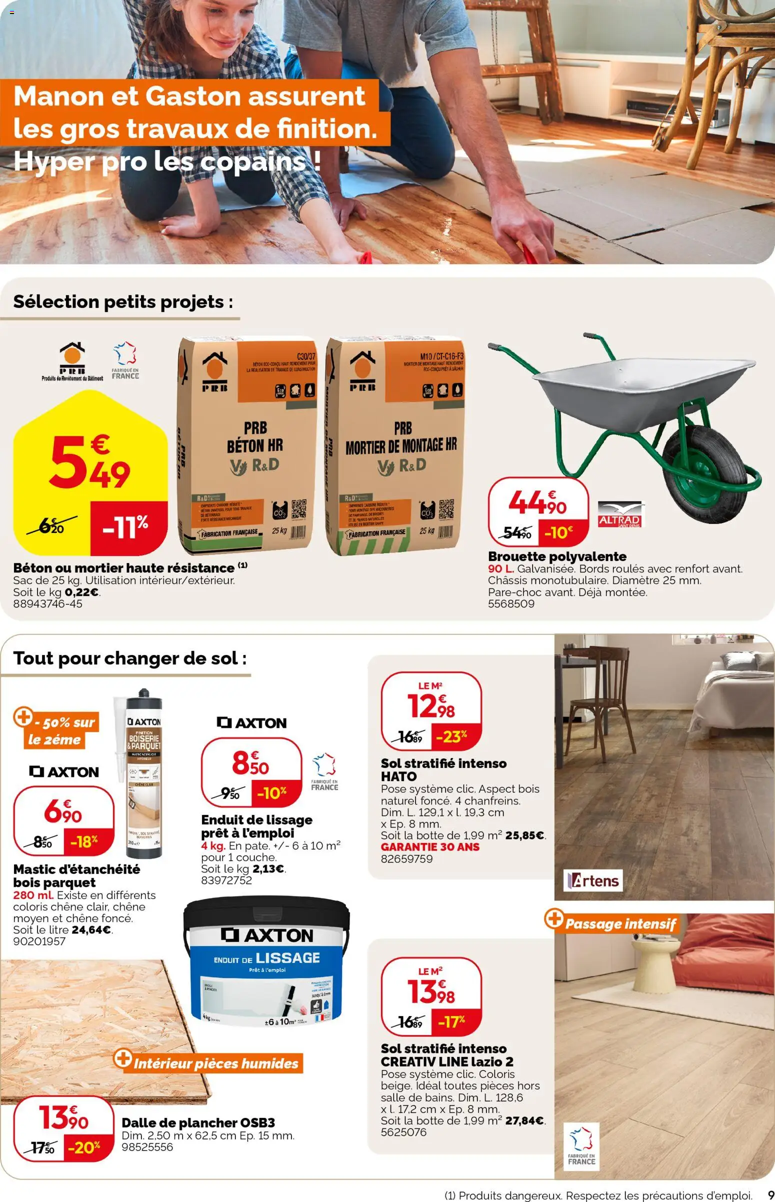 {H1} | Page: 9 | Produits: Sac, Brouette, Mortier, Parquet