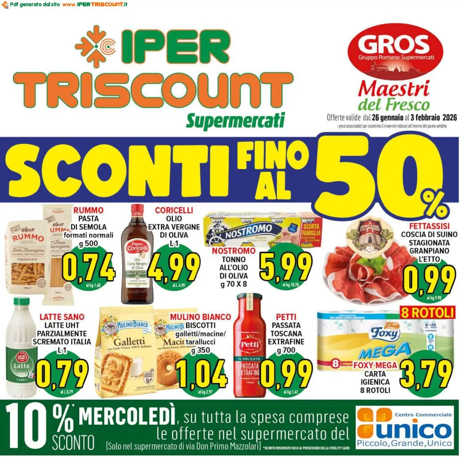 Volantino Ipertriscount del 26.01.2026 | Pagina: 1 | Prodotti: Panna, Suino, Pasta, Tonno