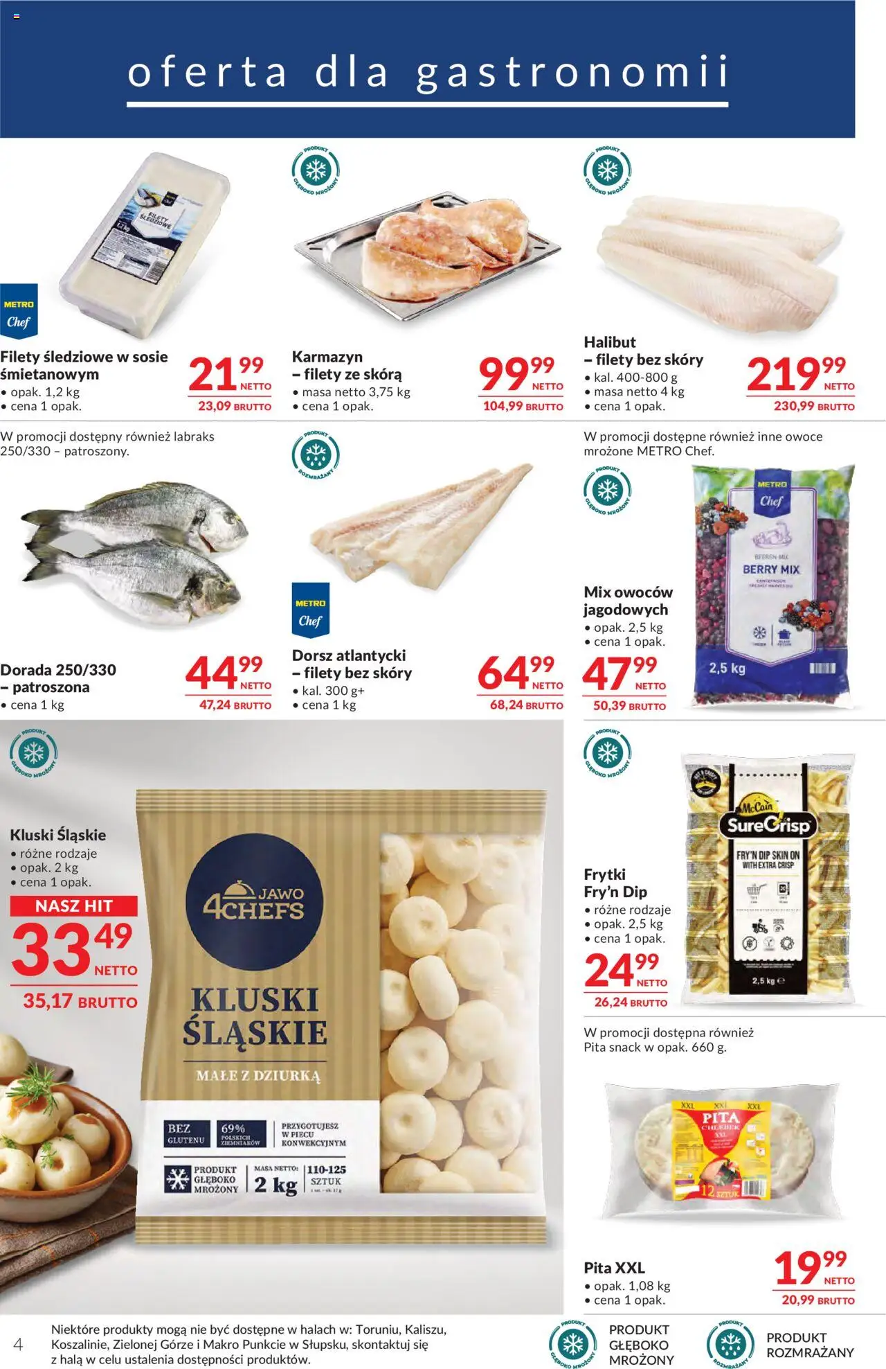 Gazetka - Oferta dla gastronomii oferta z alkoholem od 05.08.2025 | Strona: 4 | Produkty: Dorsz atlantycki, Kluski śląskie, Dorsz, Halibut