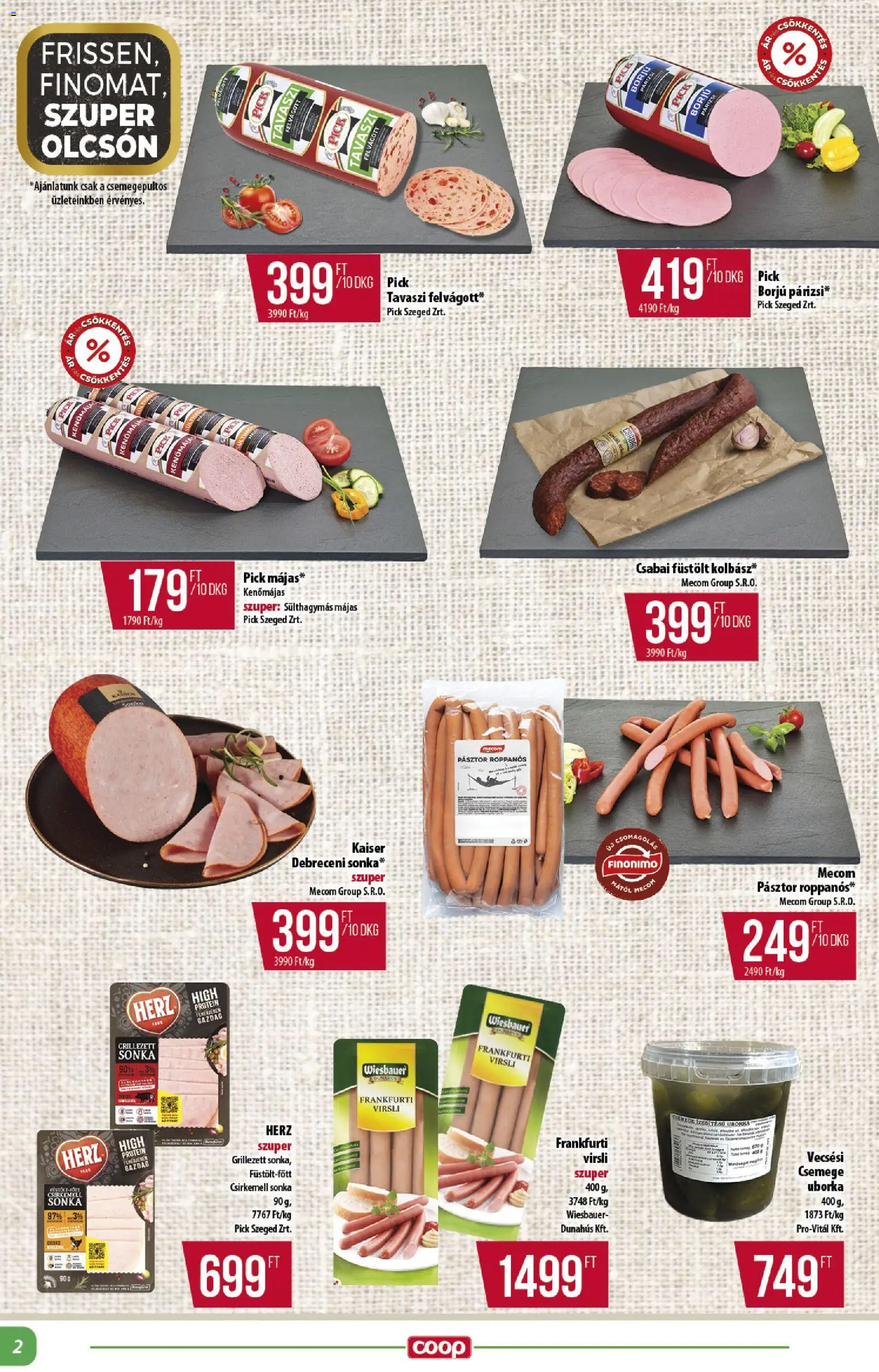 COOP akciós ujság - amely érvényes a következő dátumtól: 16.04.2026 | Oldal: 2 | Termékek: Kenőmájas, Sonka, Protein, Felvágott