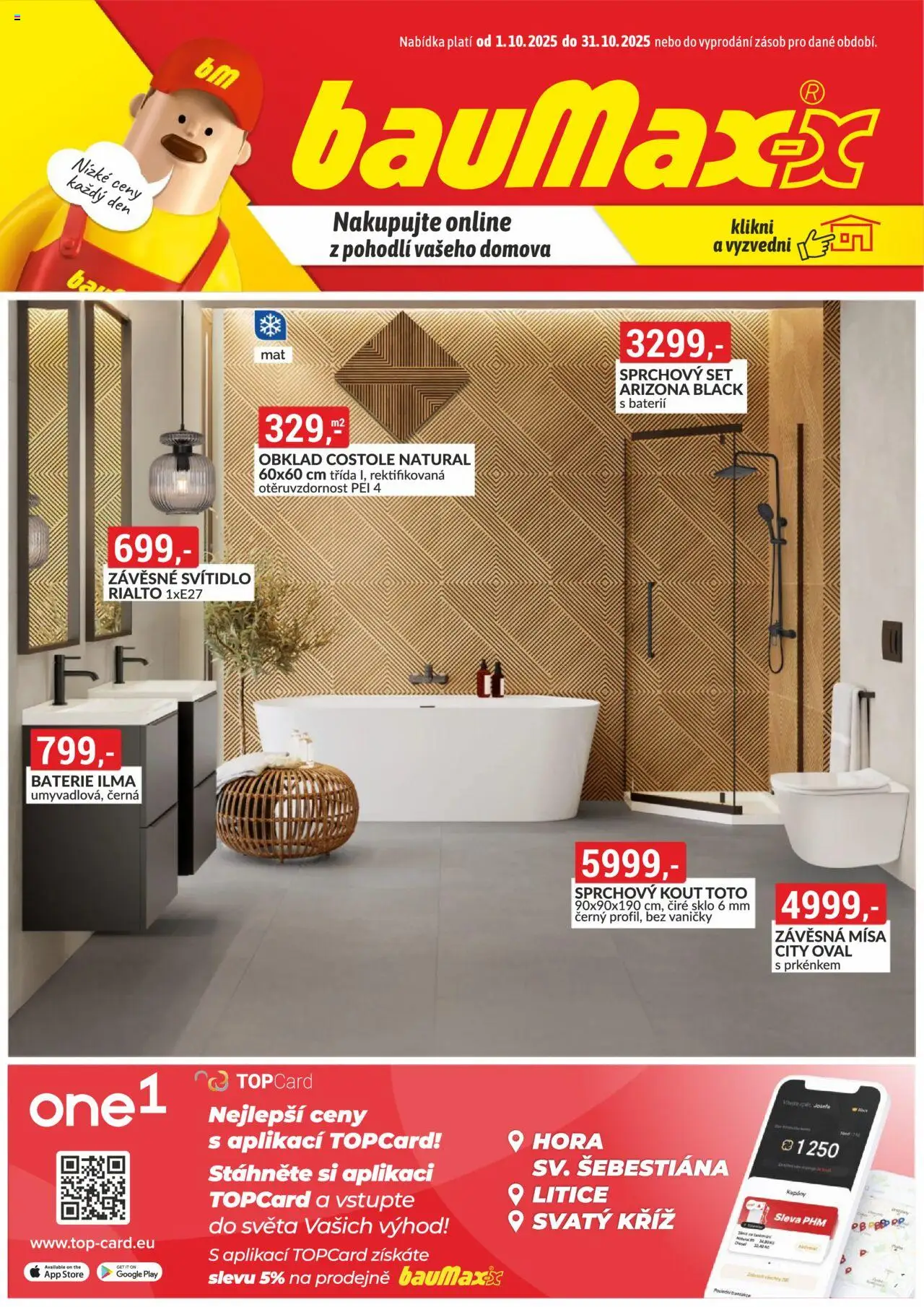 BAUMAX leták - Cheb, Otvice, Plzeň od 01.10.2025 | Strana: 1 | Produkty: Baterie, Sprchový kout