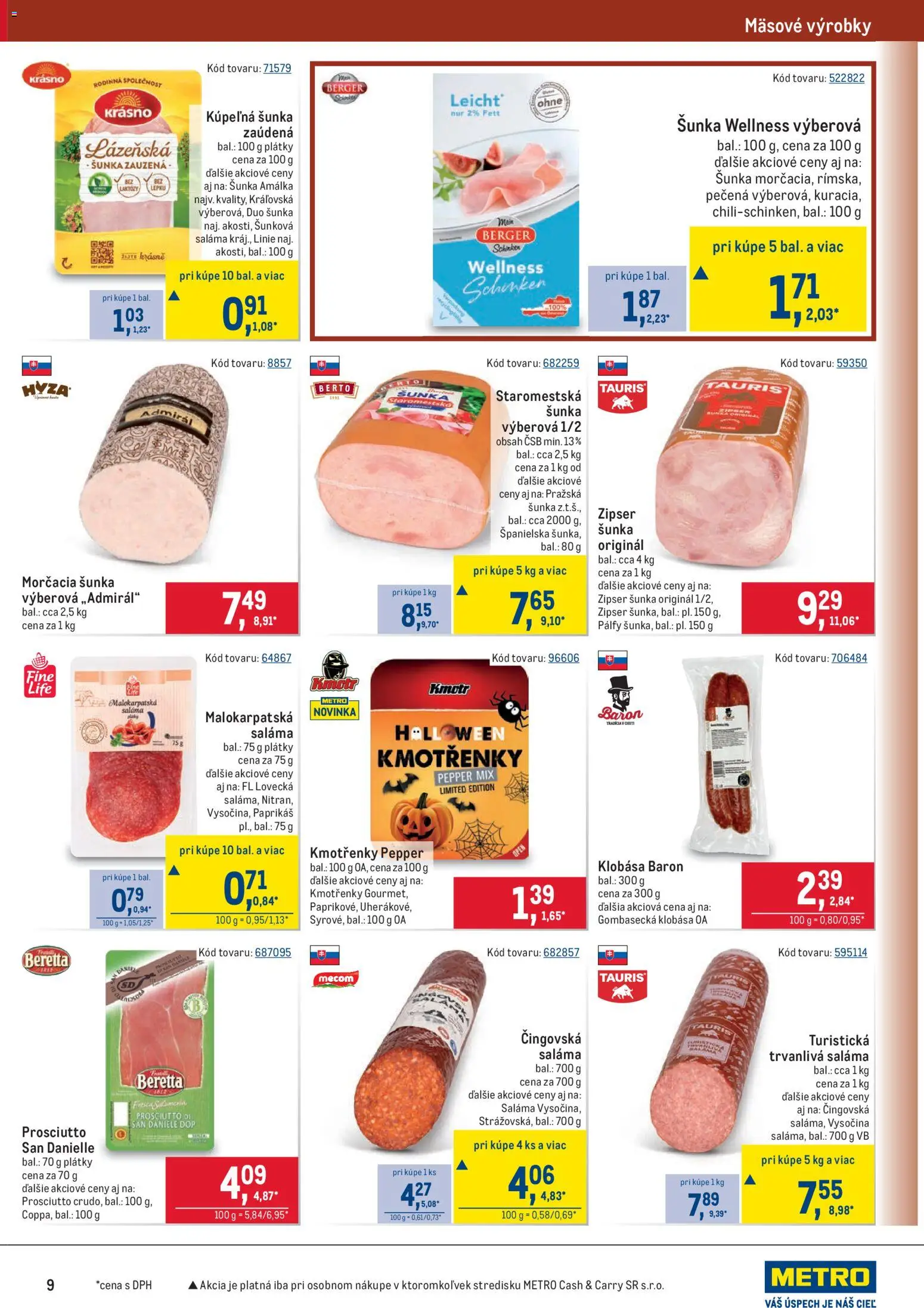 Nové Metro akcie – leták je platný od 22.10.2025 | Strana: 9 | Produkty: Kúpelňa, Saláma, Šunka