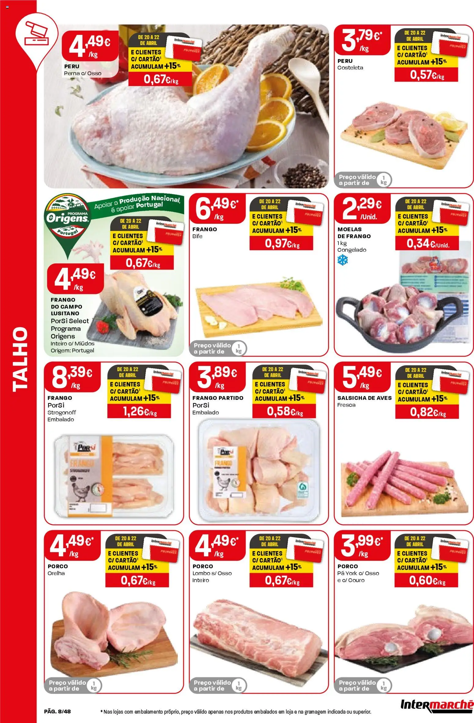 Intermarché folheto │ válido de 16.04.2026 | Página: 8 | Produtos: Peru, Salsicha, Lombo, Moelas