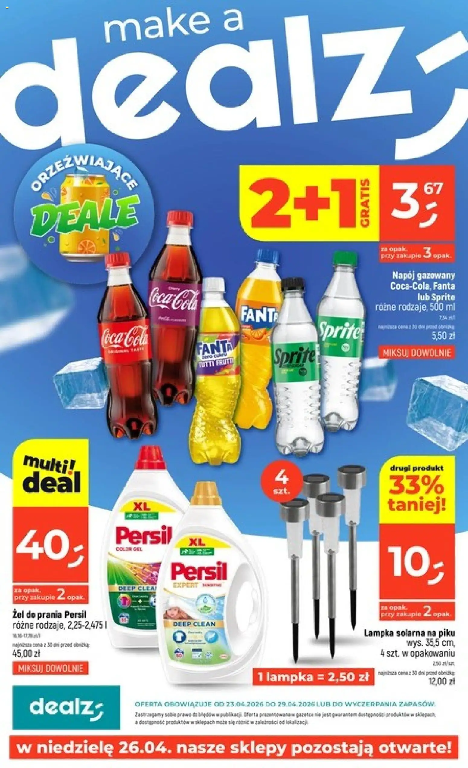 Dealz gazetka od 23.04.2026 | Strona: 1 | Produkty: Persil, Sprite, Coca cola, Żel do prania persil