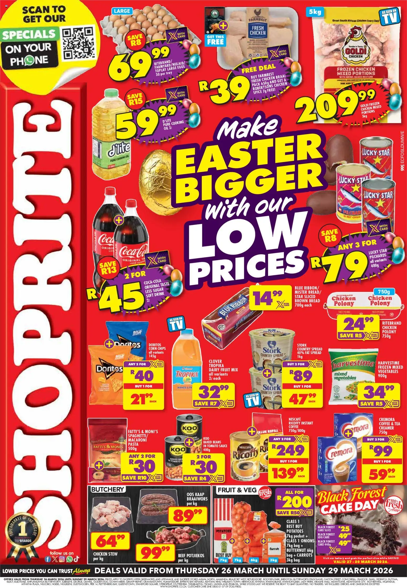 New Shoprite catalogue – valid from 26.03.2026 | Page: 1 | Products: Coffee, Chicken, Carrots, Sauce