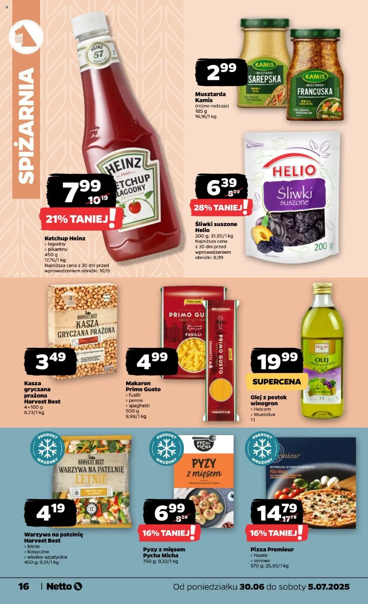 Netto gazetka - Spożywcza od 30.06.2025 | Strona: 16 | Produkty: Penne, Olej z pestek winogron, Śliwki, Olej