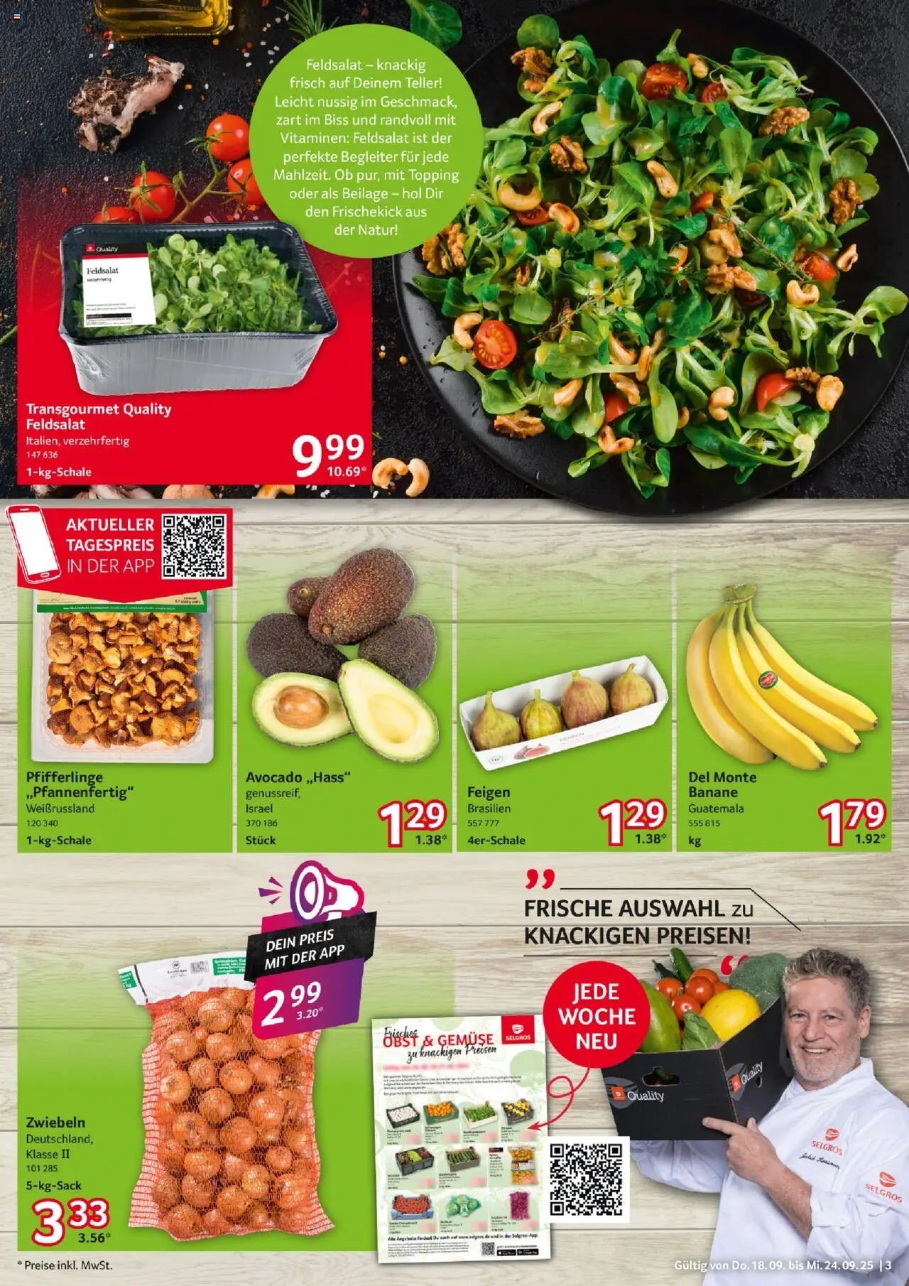 Selgros Prospekt 	 – gültig ab 18.09.2025 | Seite: 3 | Produkte: Avocado, Zwiebeln, Gemüse, Pfifferlinge