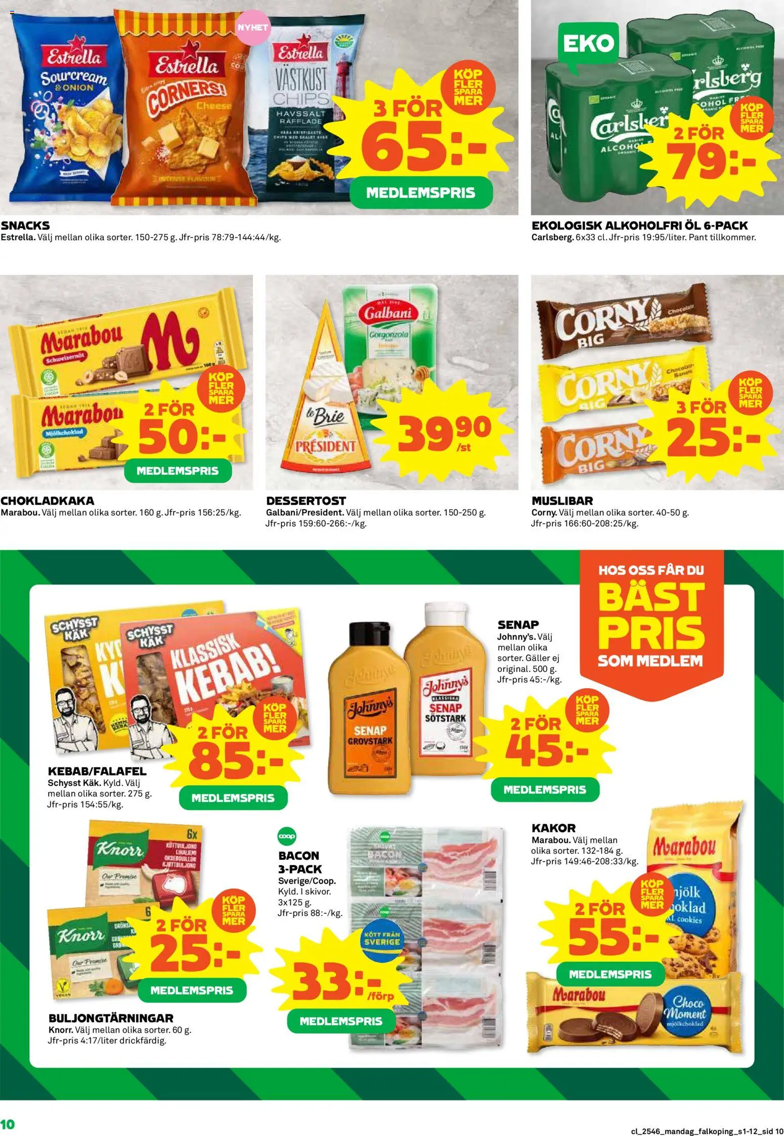 Coop reklamblad aktuell från 10.11.2025 | Sida: 10 | Produkter: Senap, Bacon, Galler, Chips