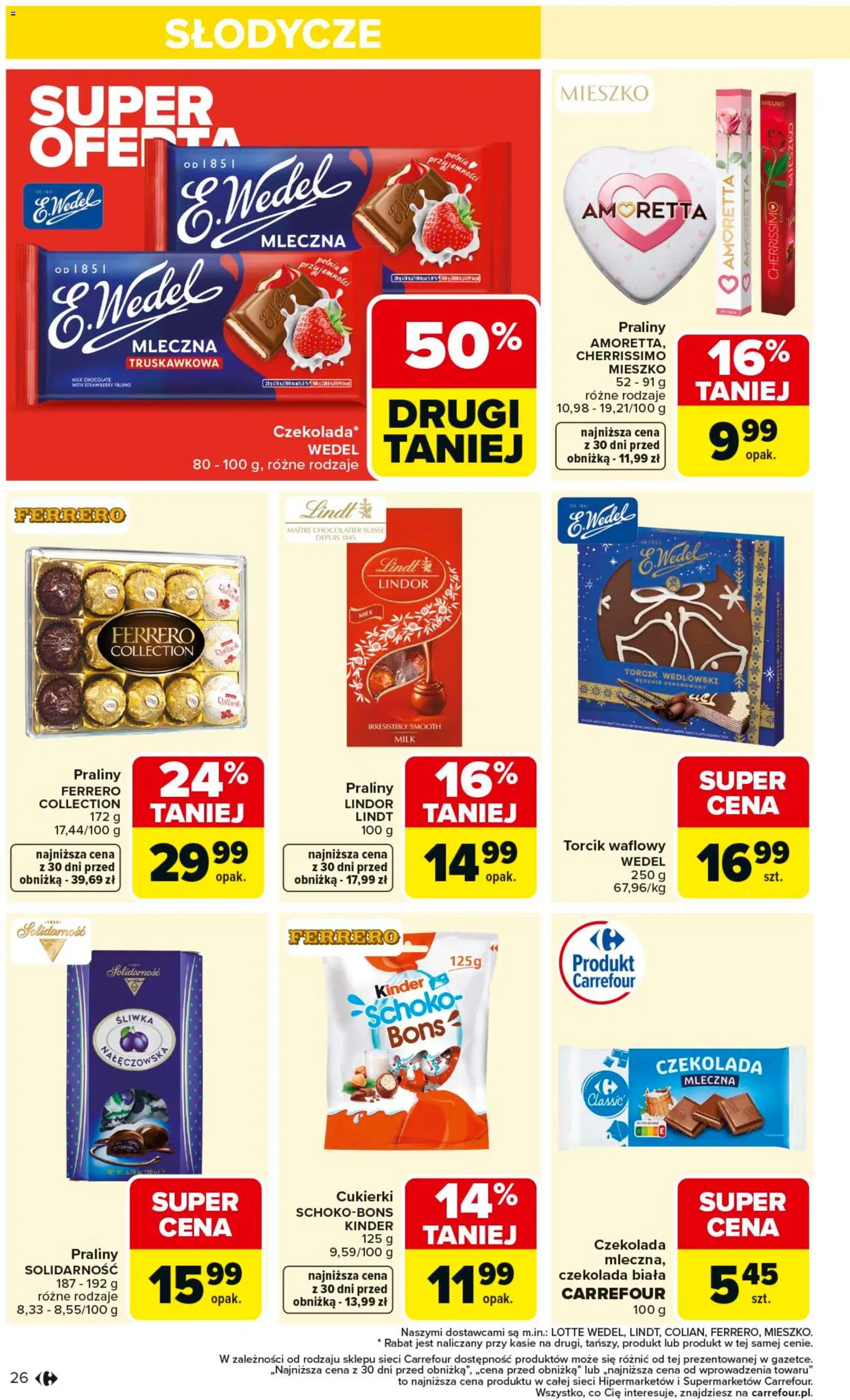 Carrefour Gazetka od 02.02.2026 | Strona: 28 | Produkty: Słodycze, Czekolada mleczna, Praliny, Cukierki