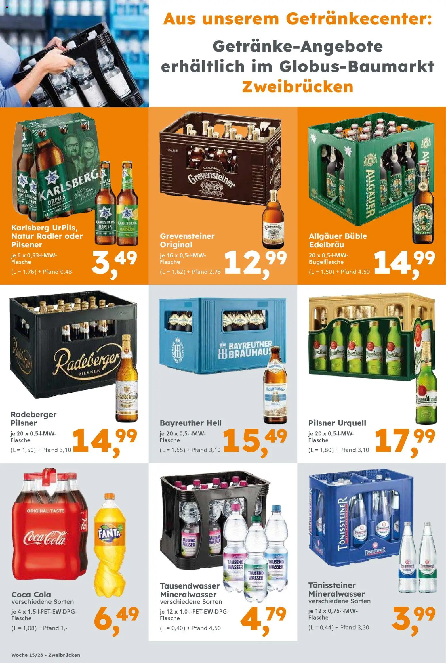Globus Baumarkt Prospekt Zweibrücken	 – gültig ab 06.04.2026 | Seite: 16 | Produkte: Coca cola, Fanta, Wasser, Radeberger pilsner