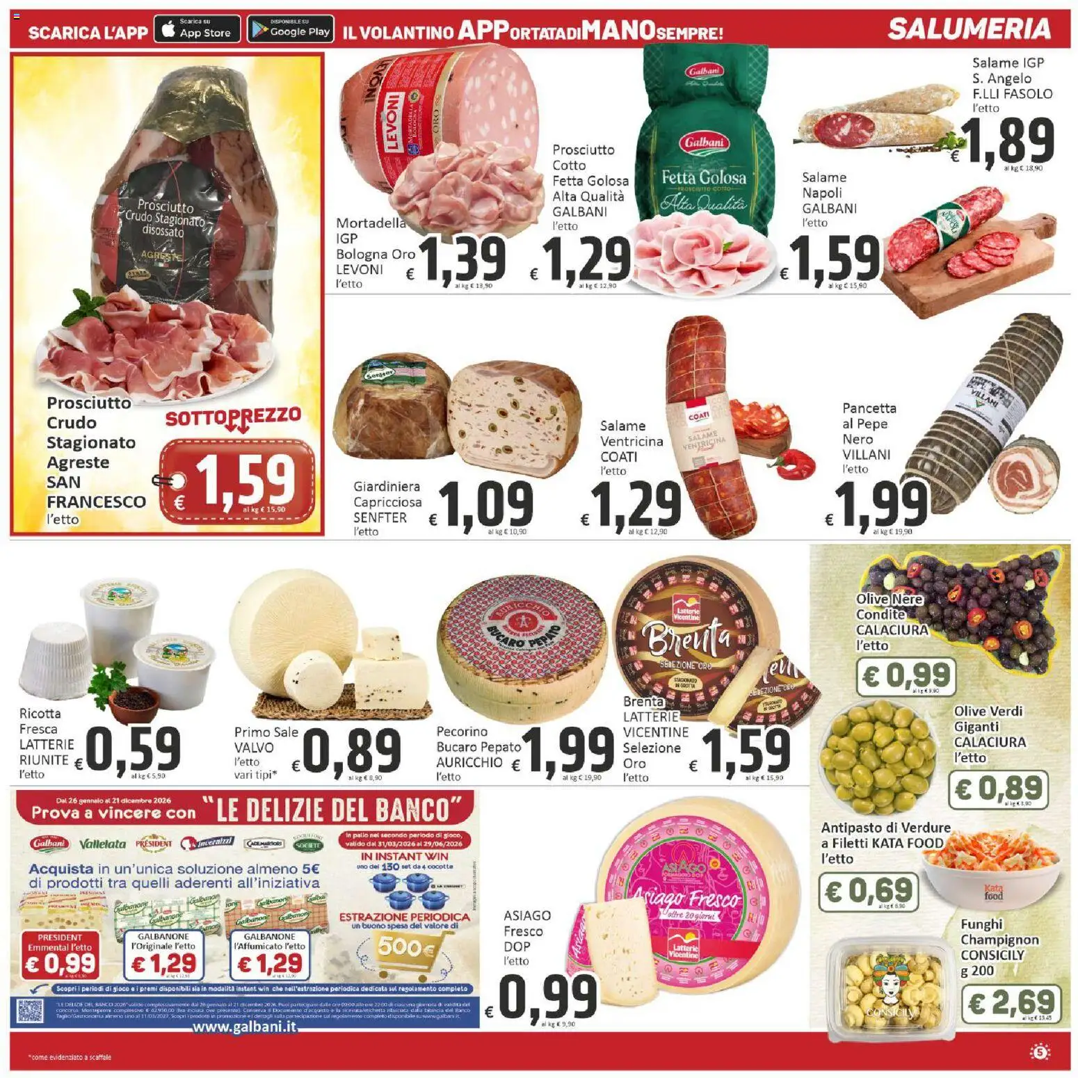 Volantino Paghi Poco del 28.04.2026 | Pagina: 5 | Prodotti: Mortadella, Ricotta, Pecorino, Emmental