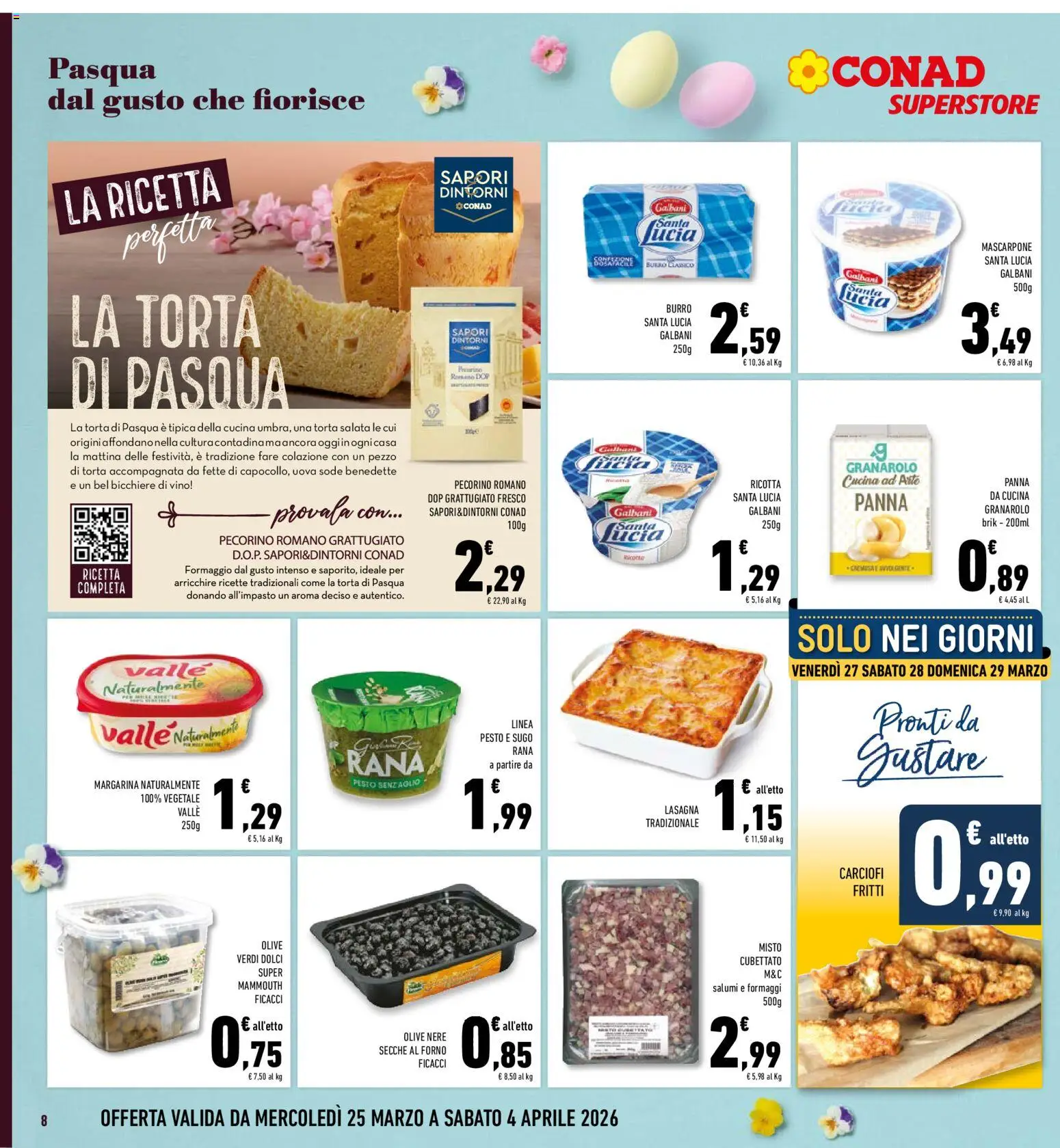 Volantino Conad del 25.03.2026 | Pagina: 8 | Prodotti: Formaggio, Olive, Vino, Sugo