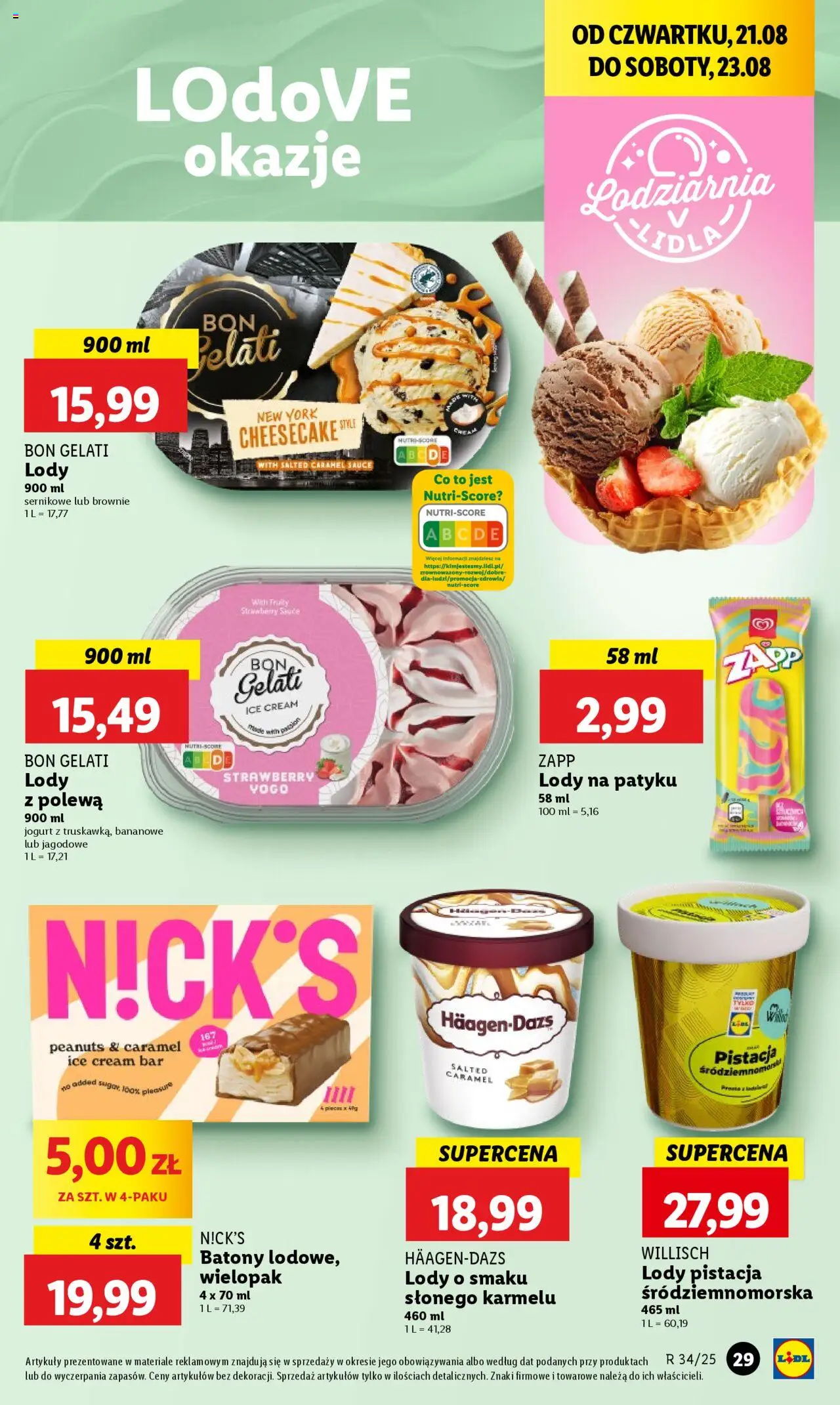 Lidl Gazetka od 21.08.2025 | Strona: 35 | Produkty: Lody na patyku, Jogurt, Brownie, Lody