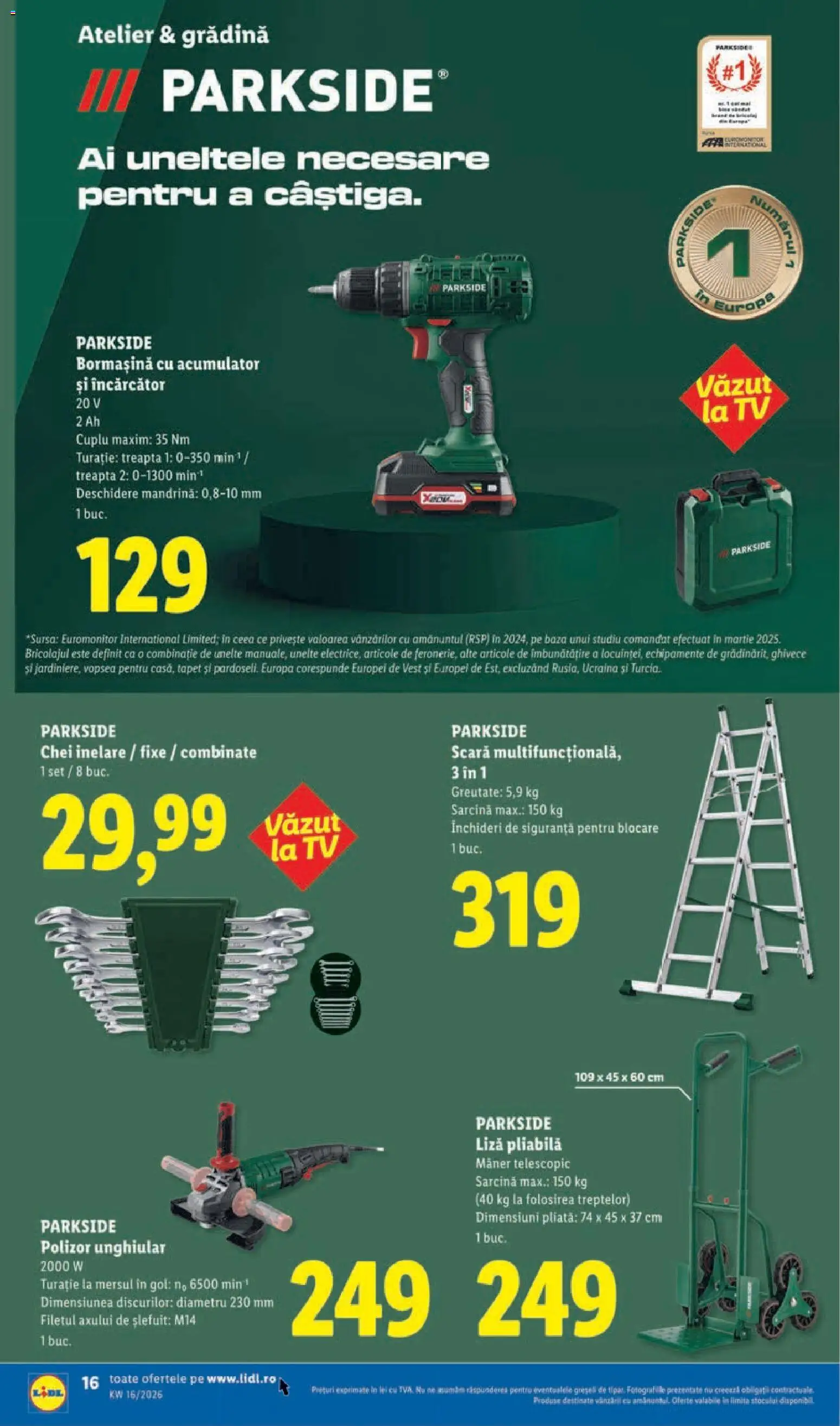 Noul catalog Lidl – valabil de la 14.04.2026 | Pagină: 16 | Produse: Polizor, Vopsea, Scară, Mâner