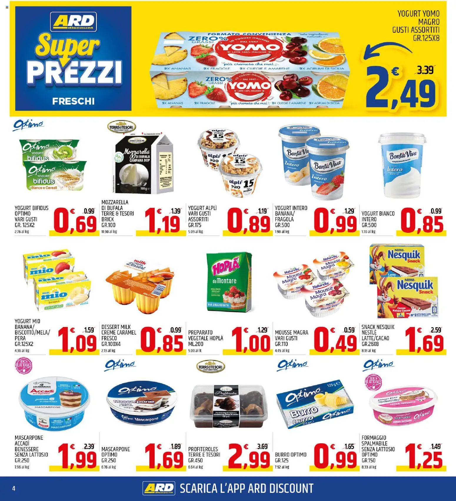 Volantino ARD Discount del 13.11.2025 | Pagina: 4 | Prodotti: Yogurt, Fragole, Mozzarella, Latte