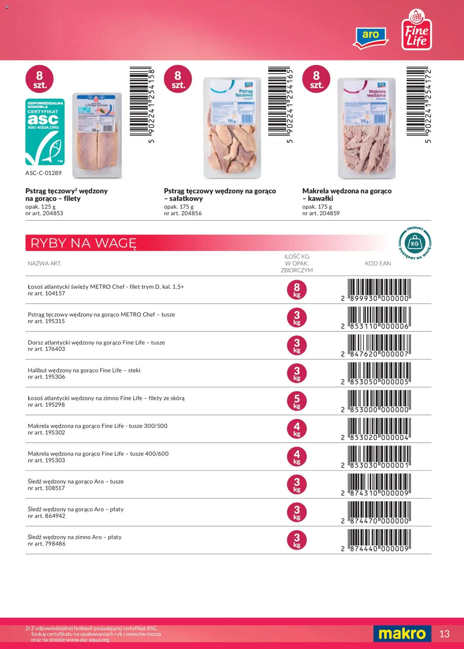 Makro Gazetka - Katalog marki własne dla Twojego sklepu od 28.04.2025 | Strona: 13 | Produkty: Pstrąg tęczowy, Makrela, Łosoś, Ryby