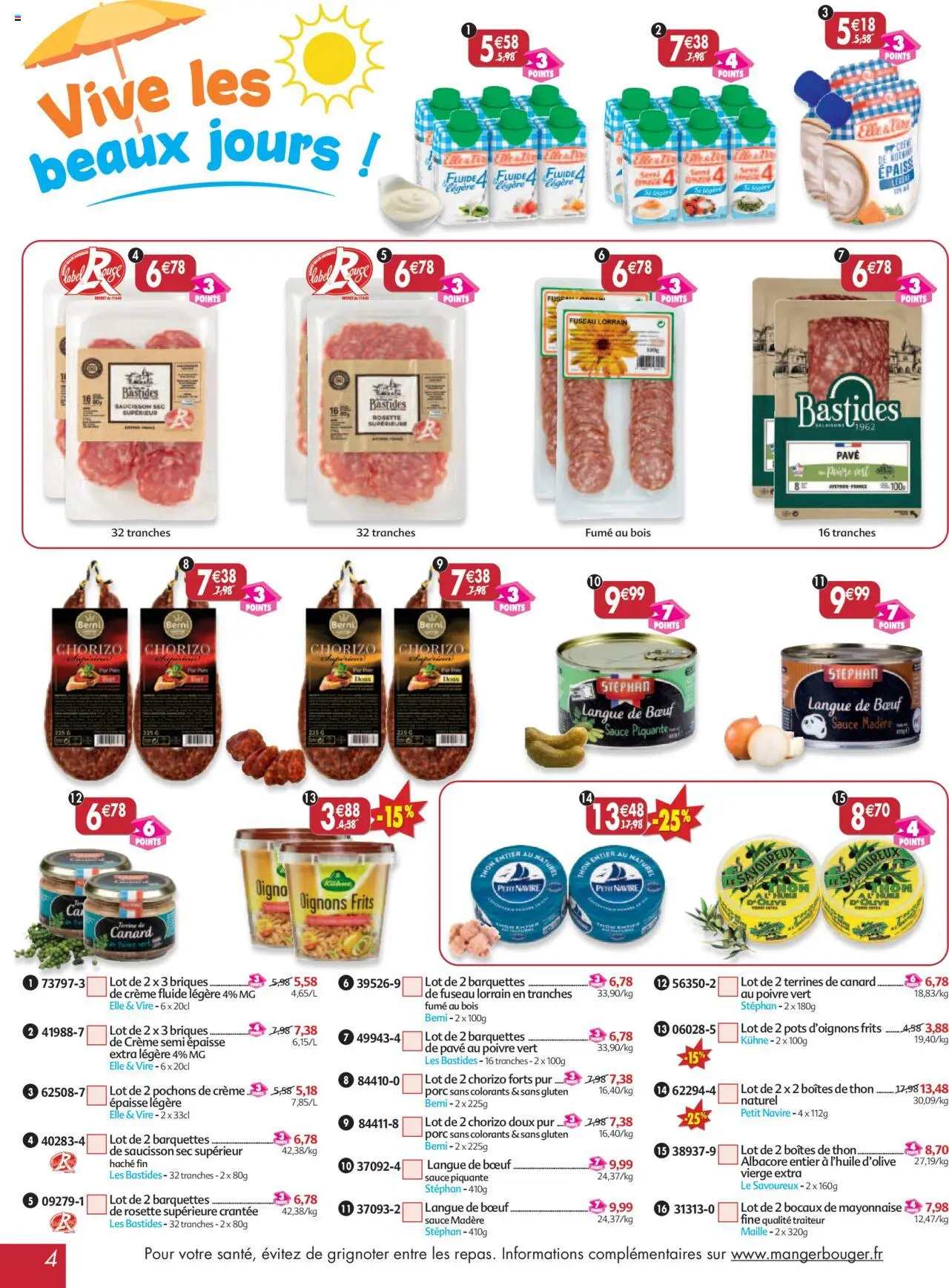  | Page: 4 | Produits: Thon naturel, Briques, Langue de bœuf, Crème