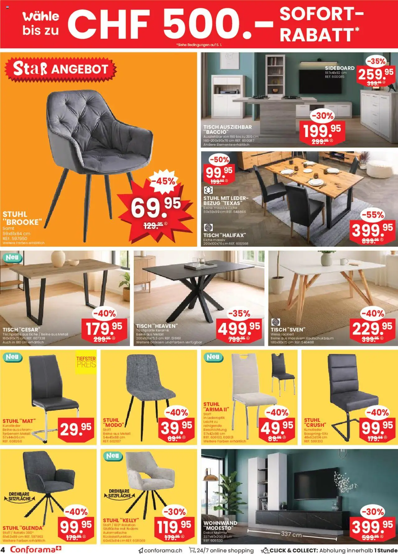 Conforama Aktionen ab 23.07.2025 | Seite: 4 | Produkte: Tisch, Stuhl, Sideboard, Wohnwand
