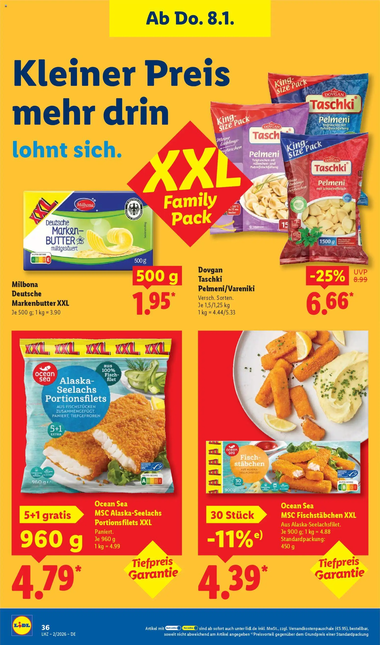 Lidl - Prospekt – gültig ab 05.01.2026 | Seite: 50 | Produkte: Hahnchen, Butter, Fischstabchen, Schweinefleisch