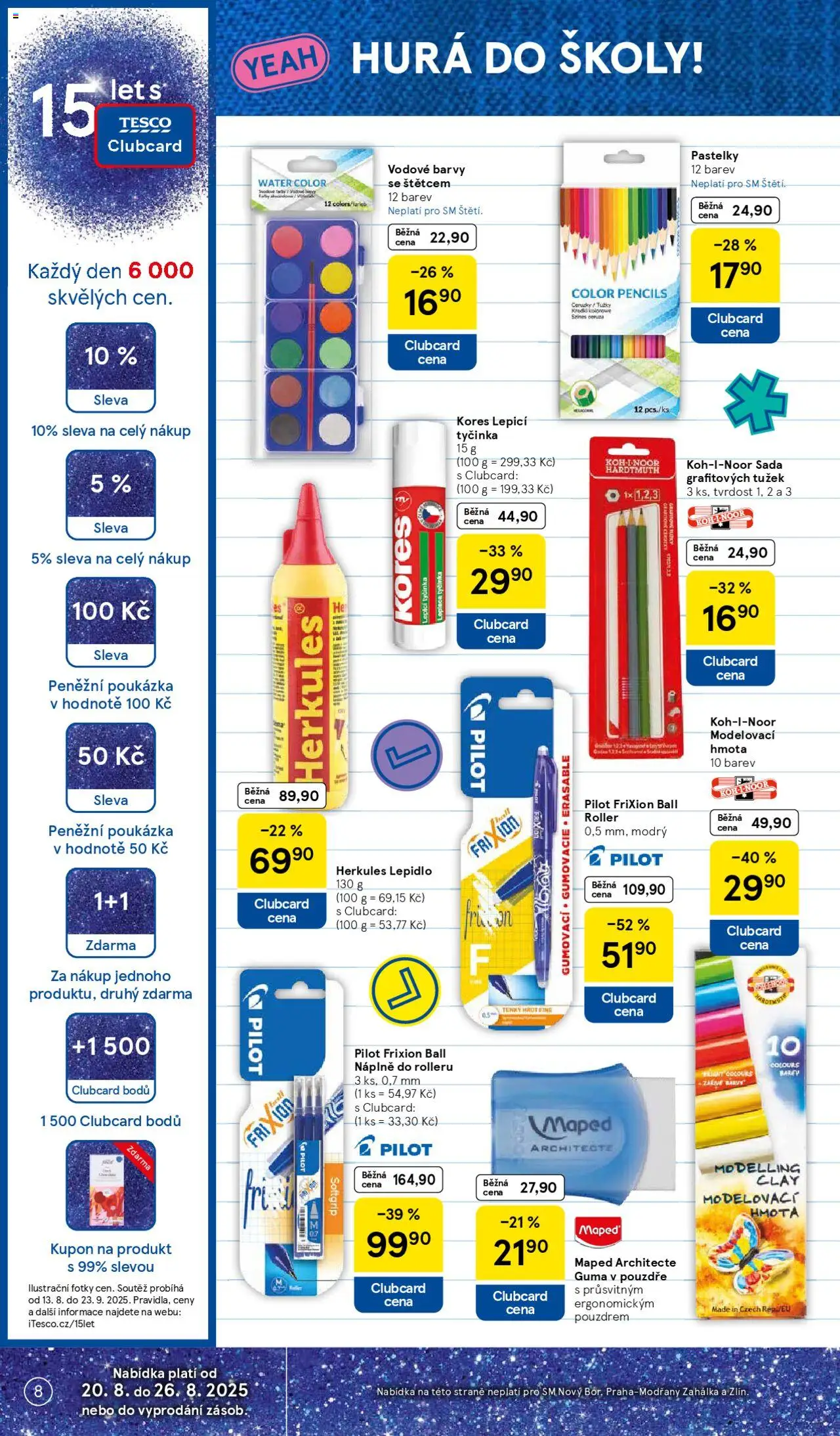 Tesco leták - Supermarket od 20.08.2025 | Strana: 8 | Produkty: Pastelky, Guma, Barvy