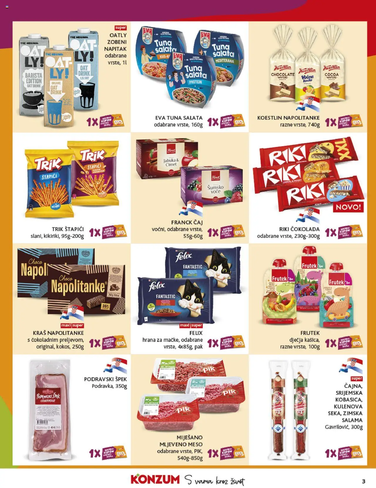 Konzum katalog | vrijedi od 15.10.2025 | Stranica: 3 | Proizvodi: Meso, Čaj, Napolitanke, Tuna