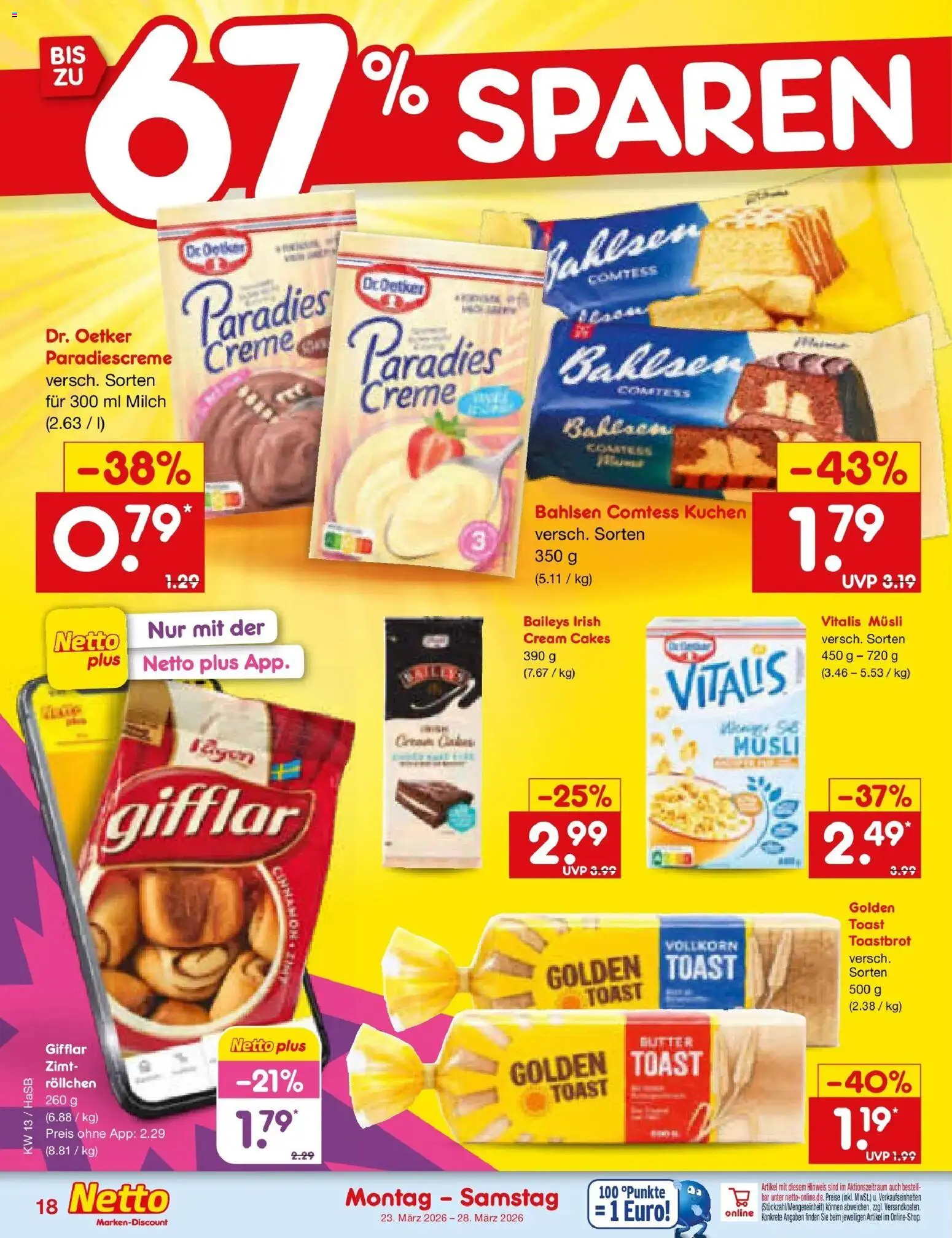 Netto Marken-Discount Prospekt Wuppertal	 – gültig ab 23.03.2026 | Seite: 20 | Produkte: Musli, Toast, Baileys, Kuchen