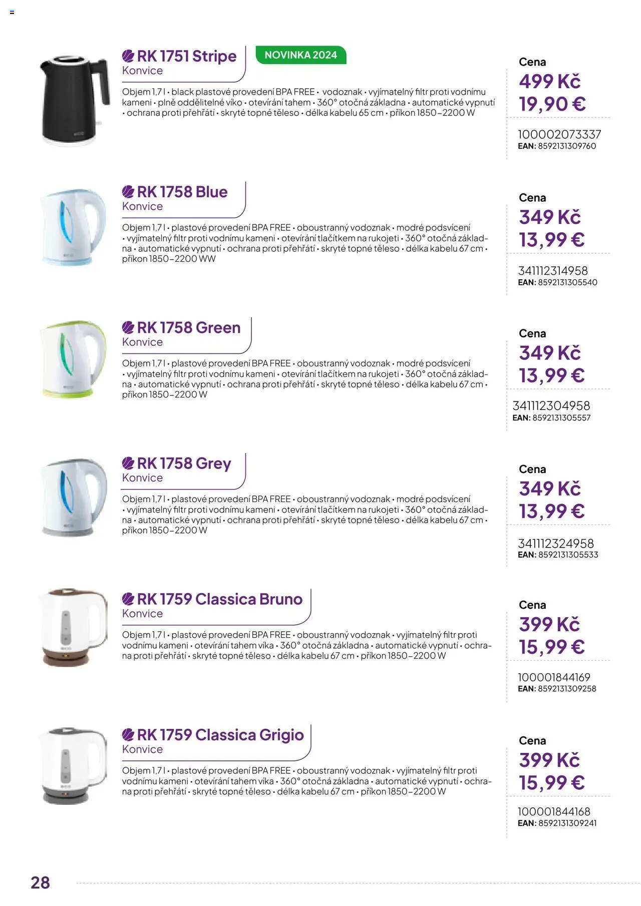 Expert elektro katalog - ECG - Malé domácí spotřebiče od 01.10.2024 | Strana: 28 | Produkty: Konvice