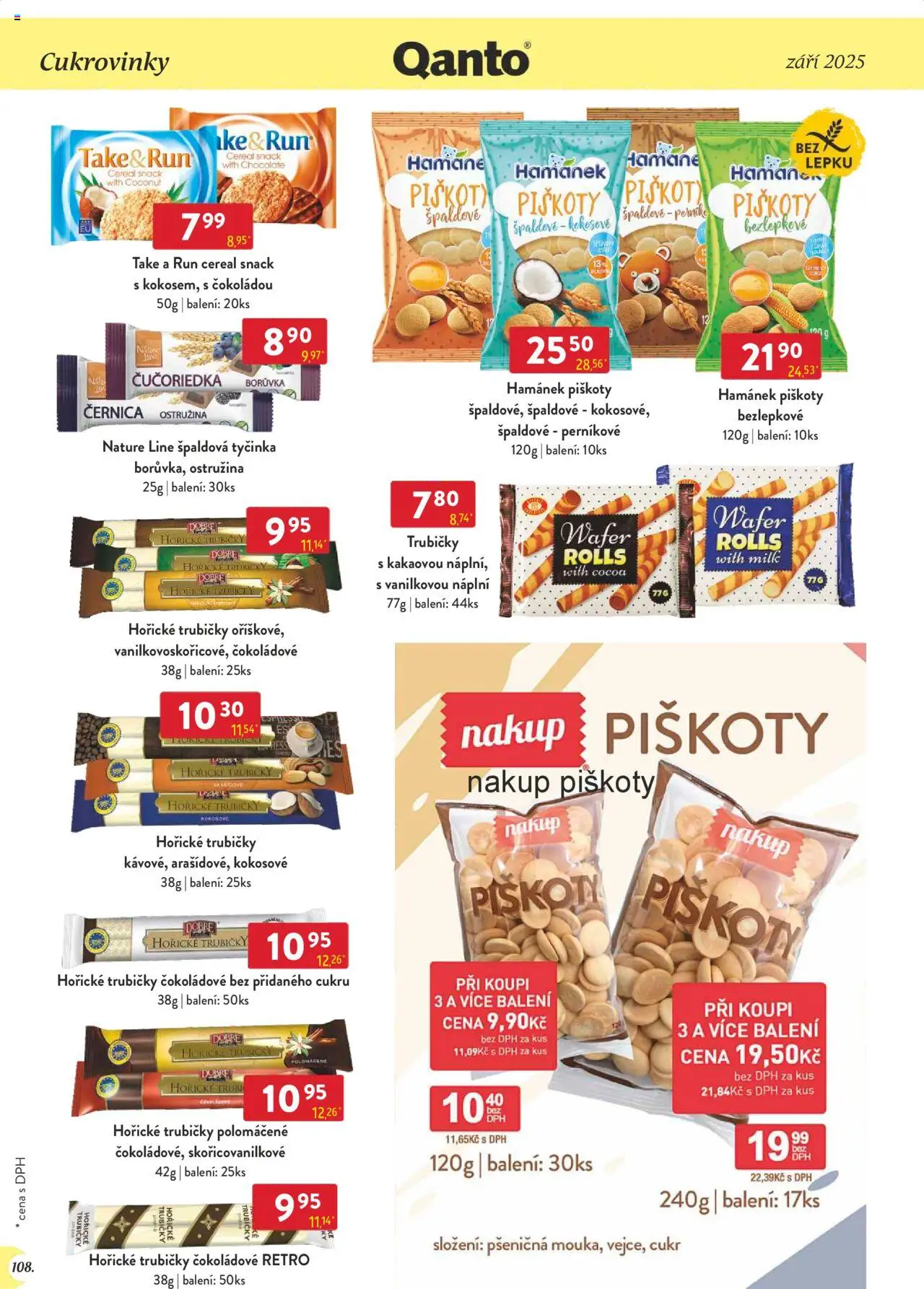 Astur & Qanto leták - Velkoobchod 09/2025 od 01.09.2025 | Strana: 108 | Produkty: Piškoty, Cukr, Hamánek, Trubičky čokoládové